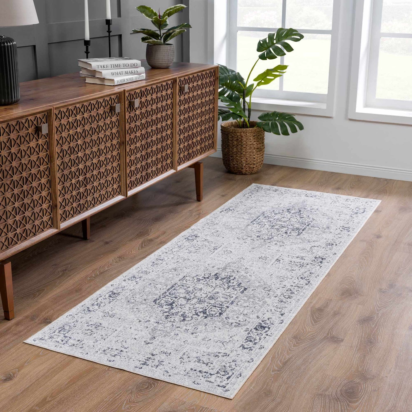 Akram Cream & Antrasit Washable Area Rug - Boutique Rugs
