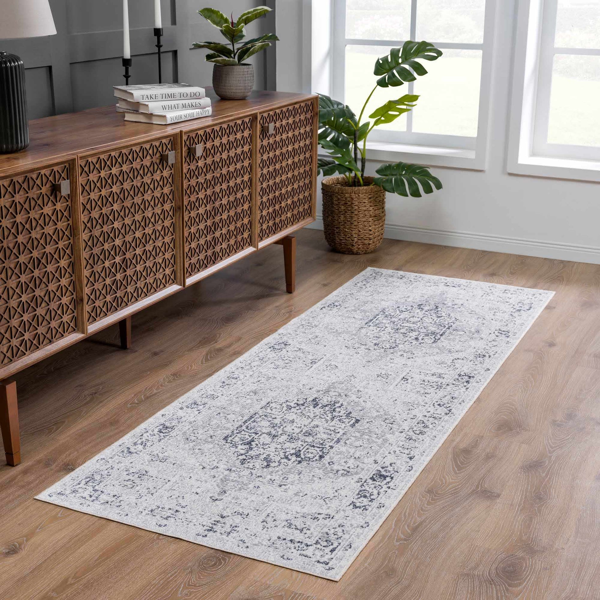 Akram Cream & Antrasit Washable Area Rug - Boutique Rugs