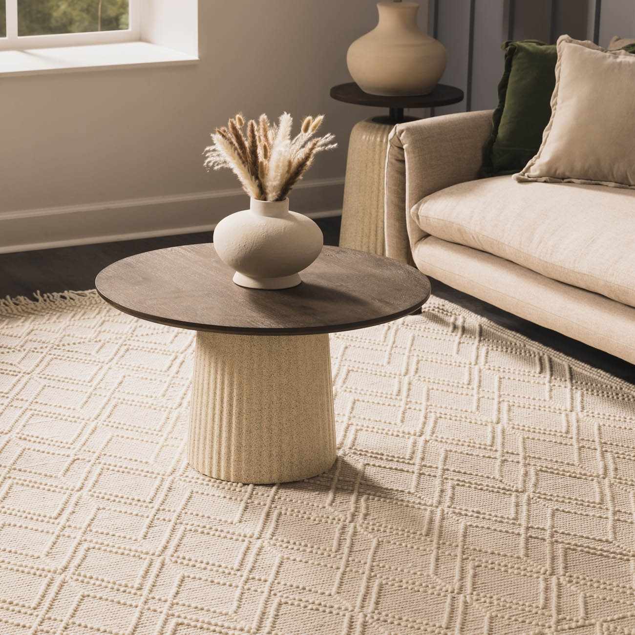 Ramsbury Beige Trellis Wool Rug - Boutique Rugs