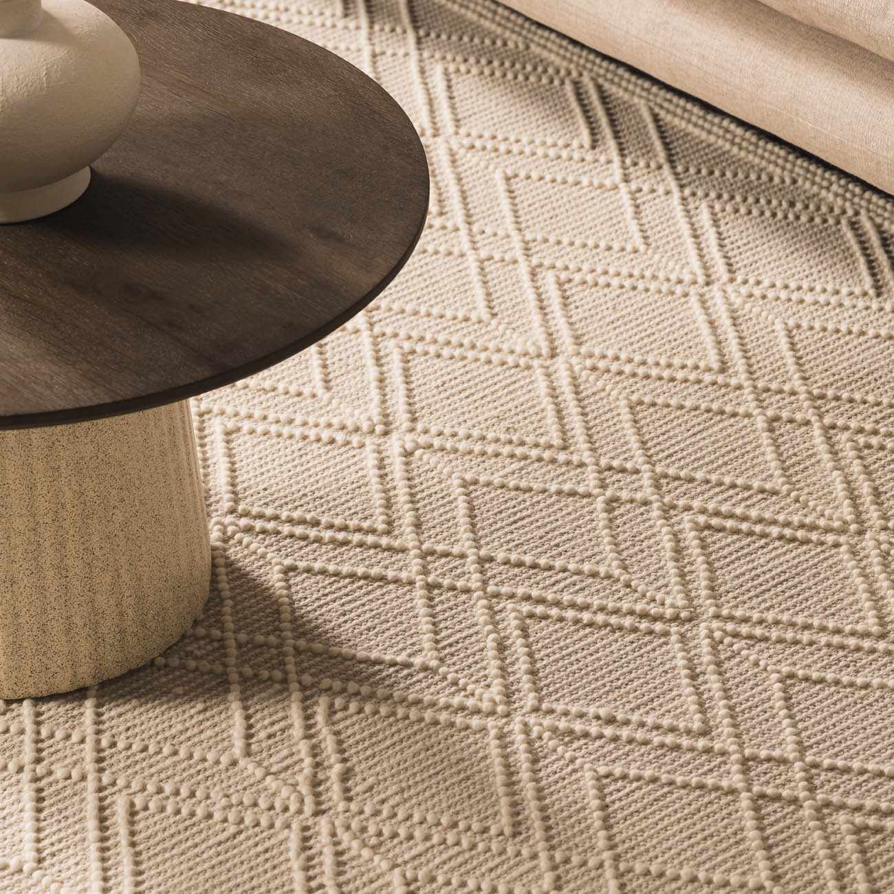 Ramsbury Beige Trellis Wool Rug - Boutique Rugs