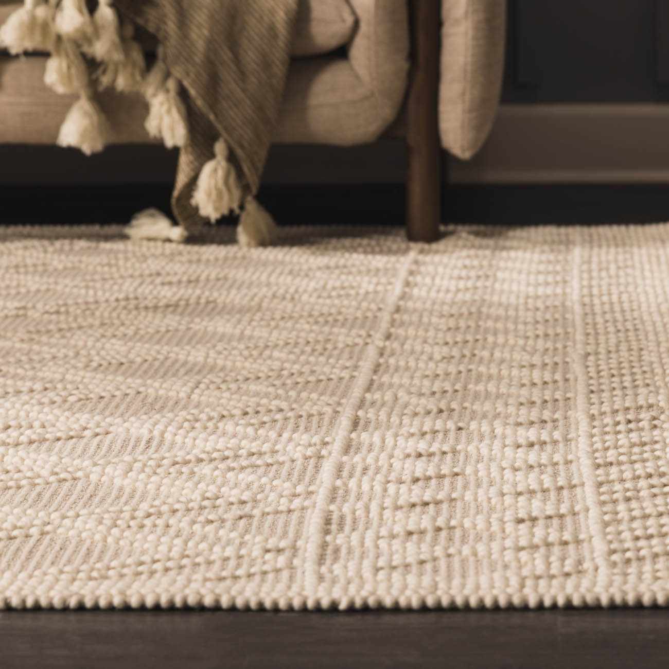 Ramsbury Beige Trellis Wool Rug - Boutique Rugs