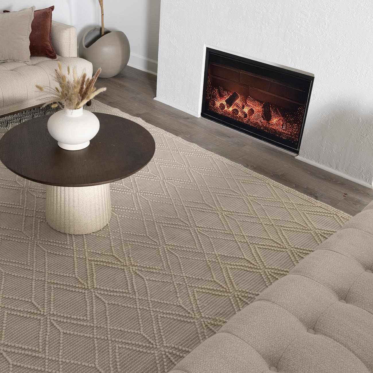 Ramsbury Beige Trellis Wool Rug - Boutique Rugs