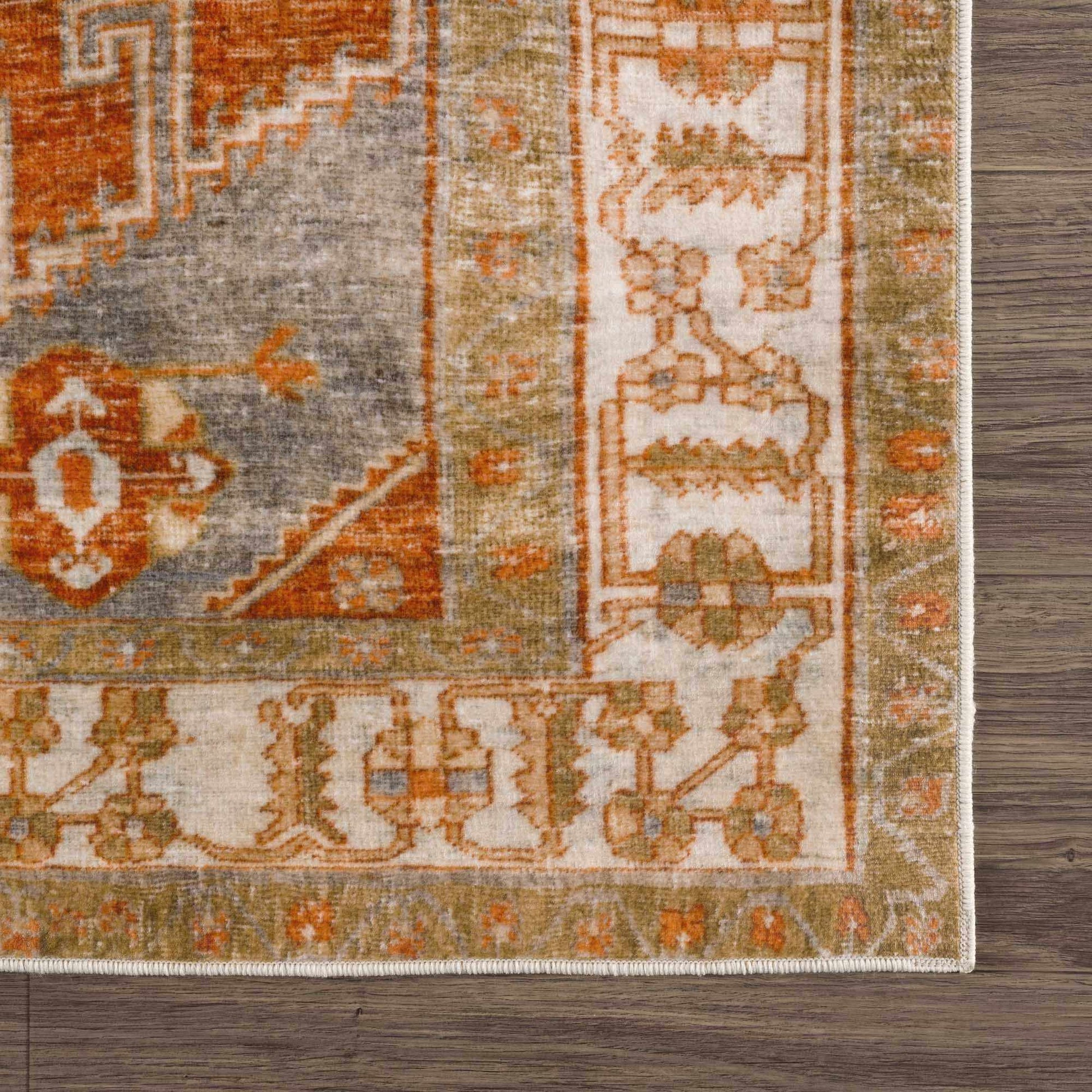 Traditional Orange Washable Area Rug - Boutique Rugs
