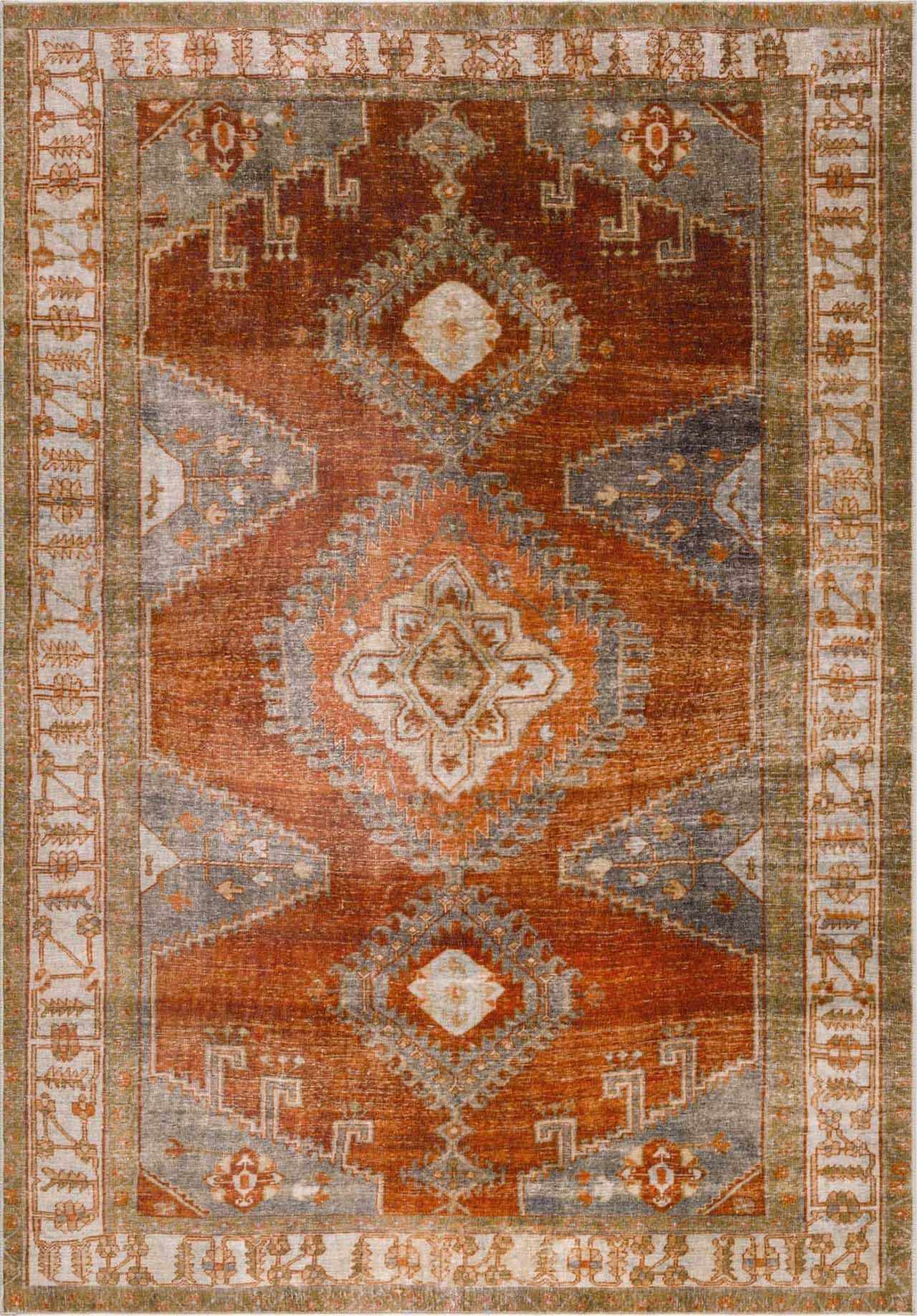 Traditional Orange Washable Area Rug - Boutique Rugs