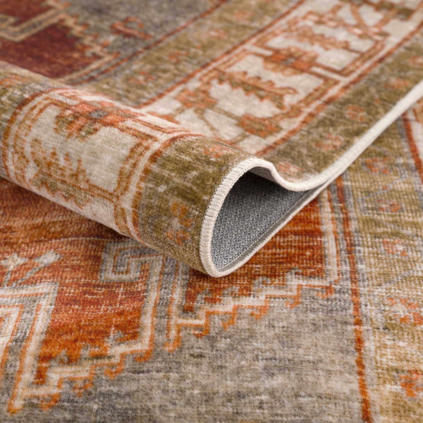 Traditional Orange Washable Area Rug - Boutique Rugs