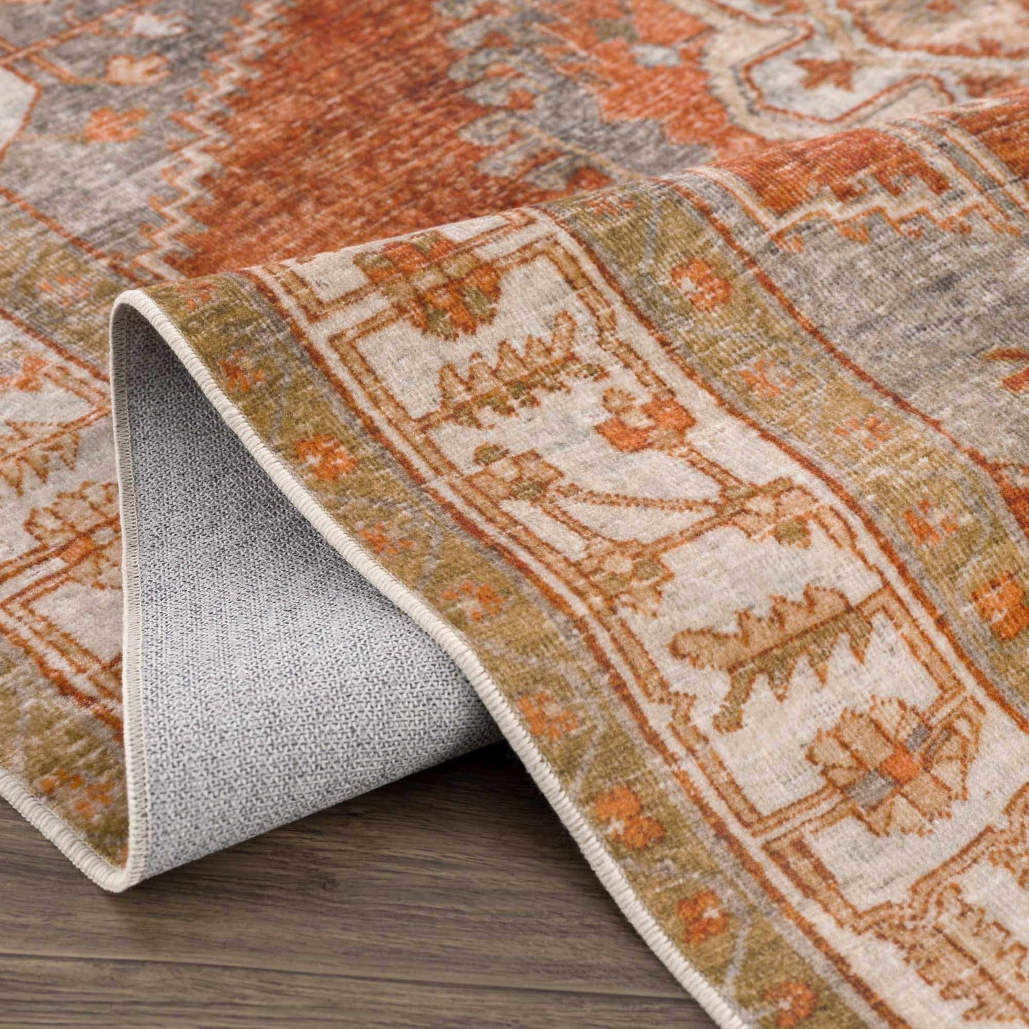 Traditional Orange Washable Area Rug - Boutique Rugs