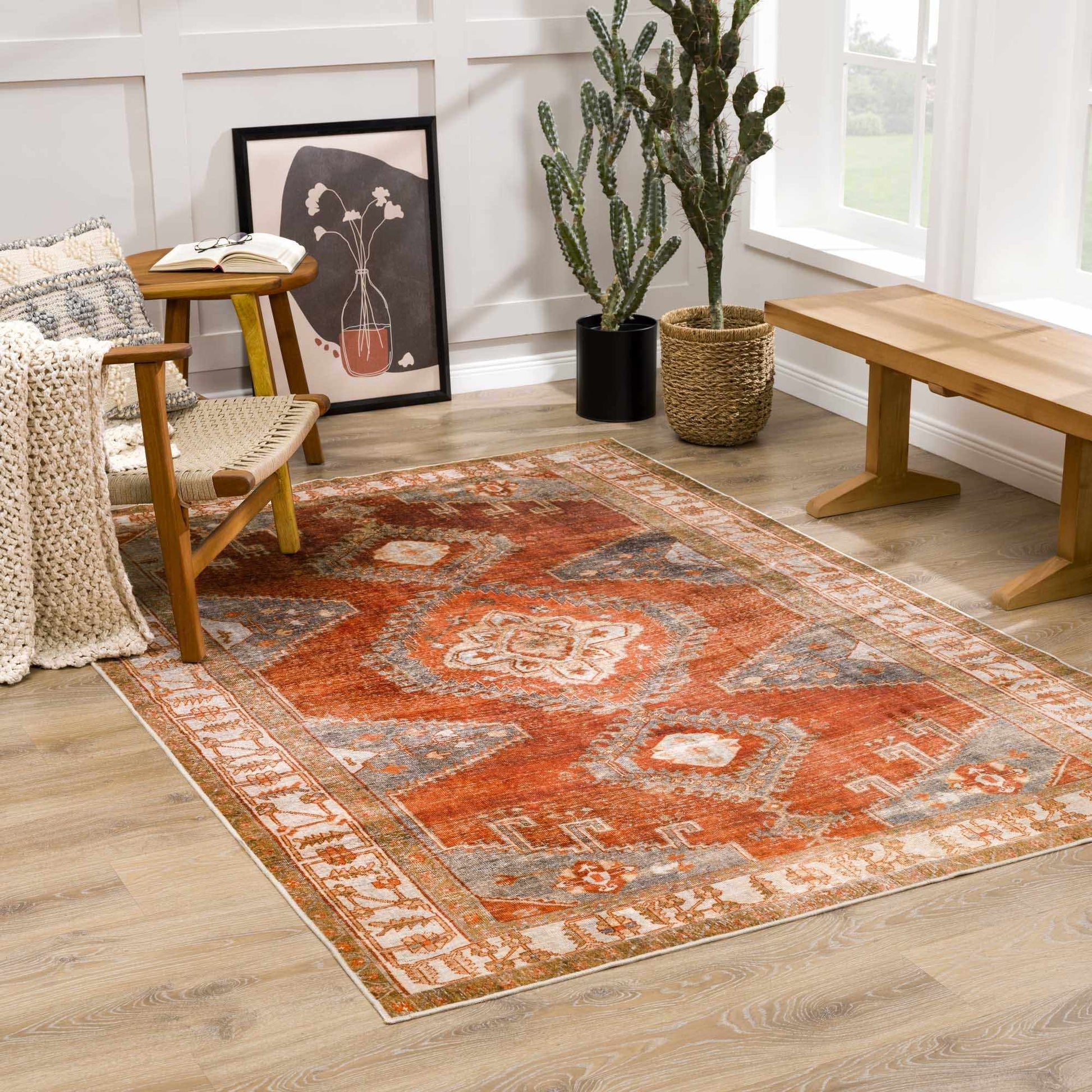 Traditional Orange Washable Area Rug - Boutique Rugs