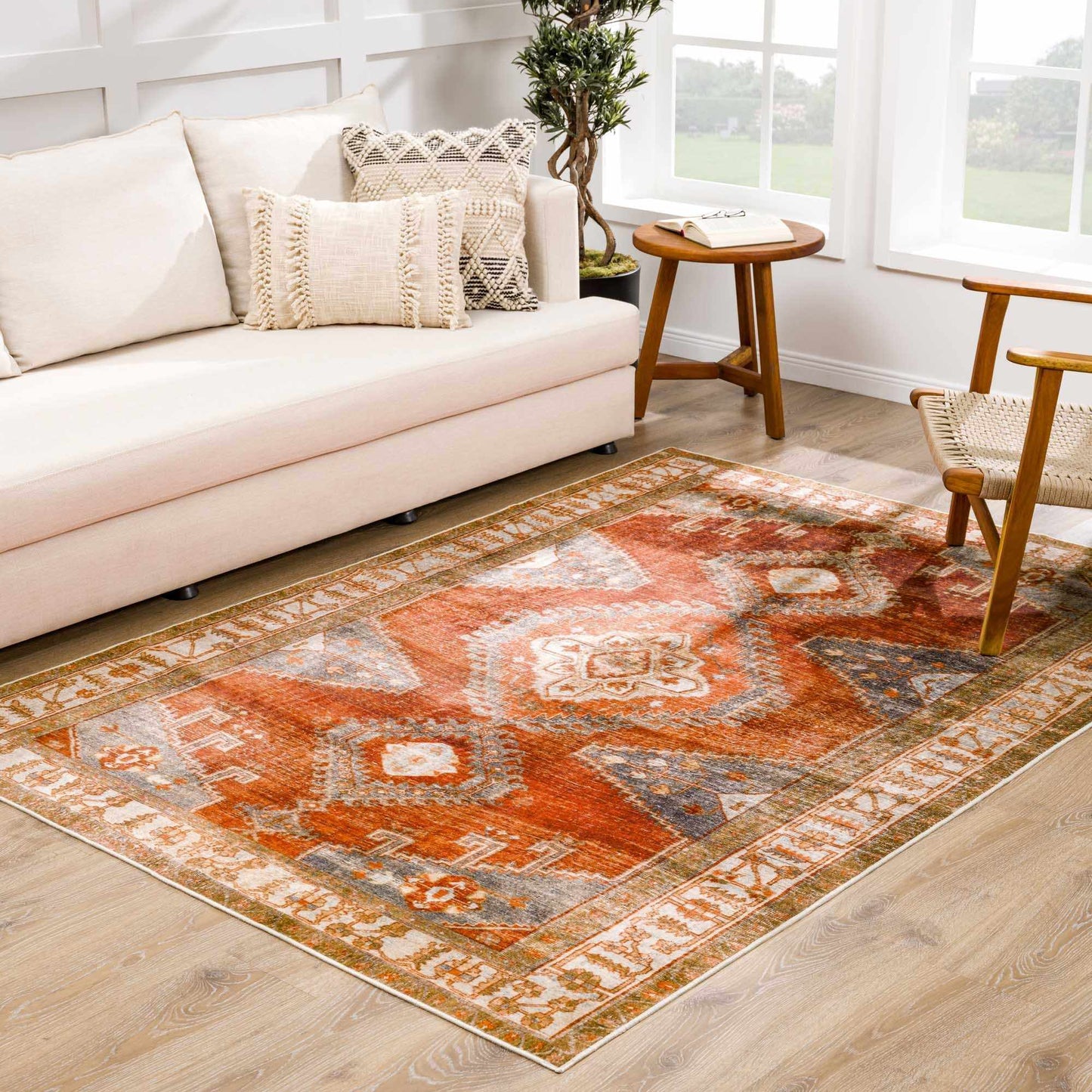 Traditional Orange Washable Area Rug - Boutique Rugs
