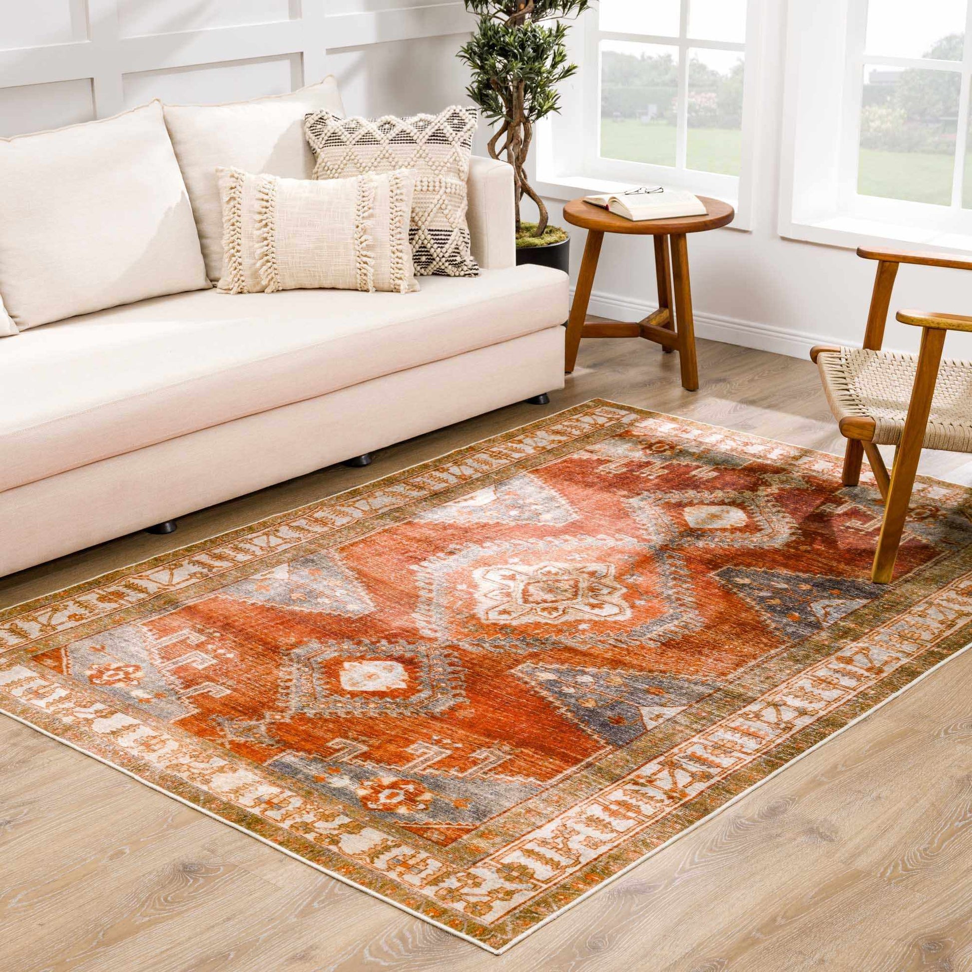 Traditional Orange Washable Area Rug - Boutique Rugs