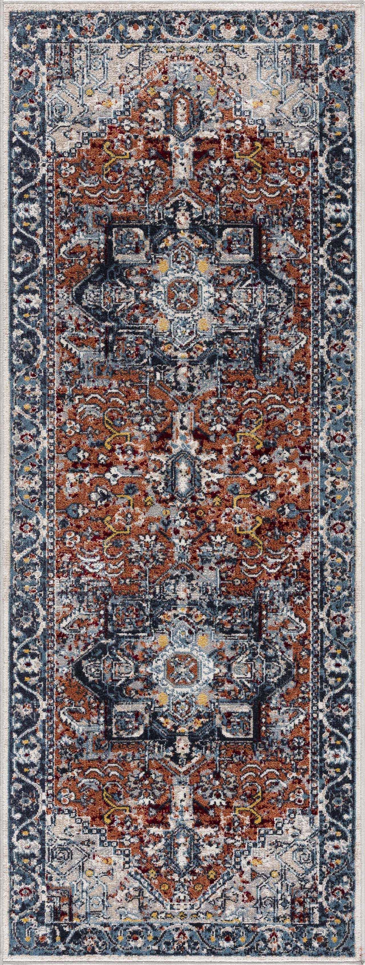 Cabacungan Blue & Rust Washable Area Rug - Clearance - Boutique Rugs