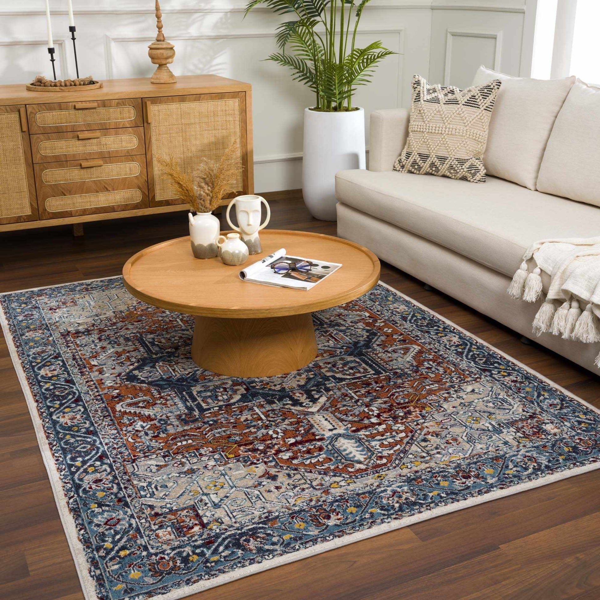 Cabacungan Blue & Rust Washable Area Rug - Clearance - Boutique Rugs