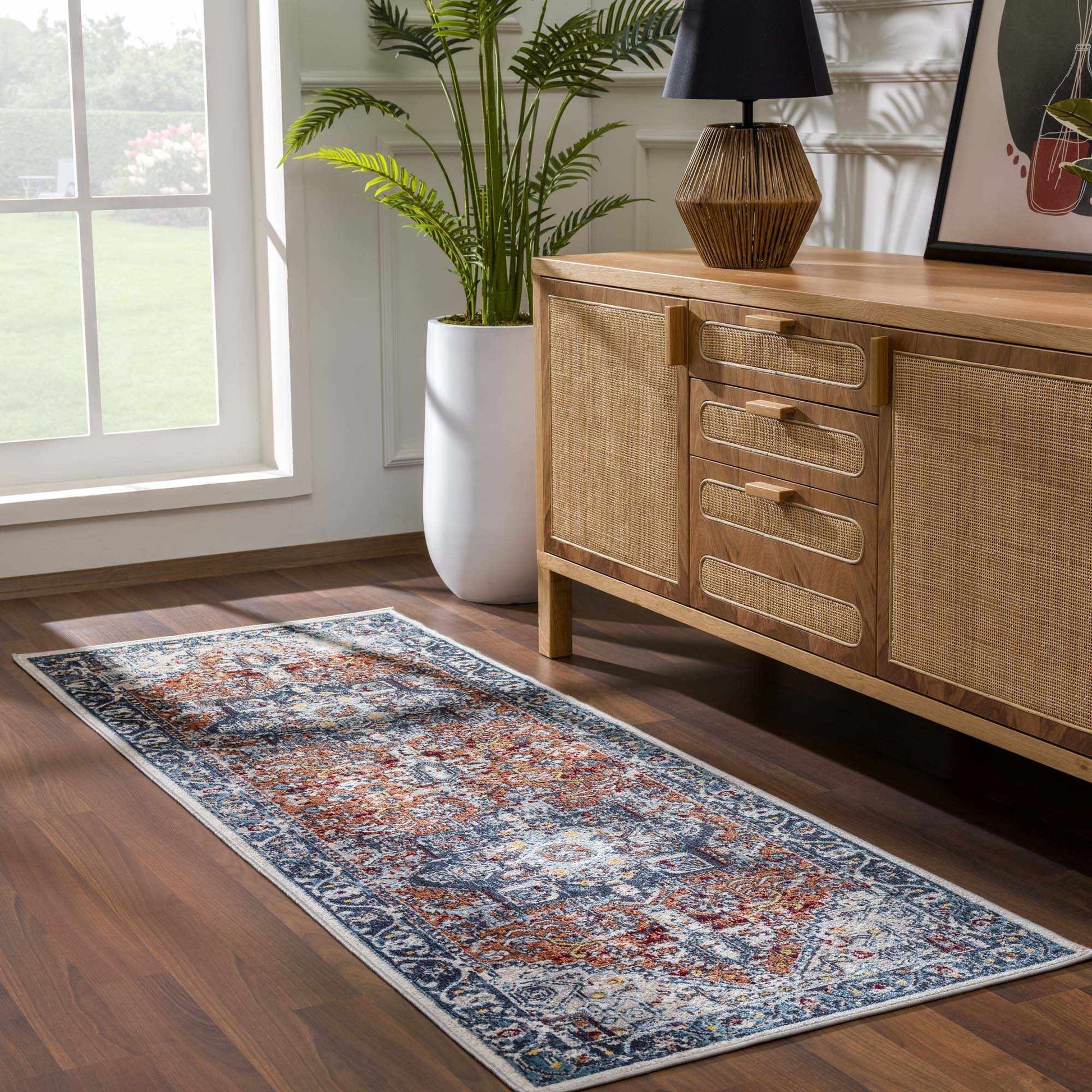 Cabacungan Blue & Rust Washable Area Rug - Clearance - 2’7’’ x 7’3’’ Runner - Boutique Rugs