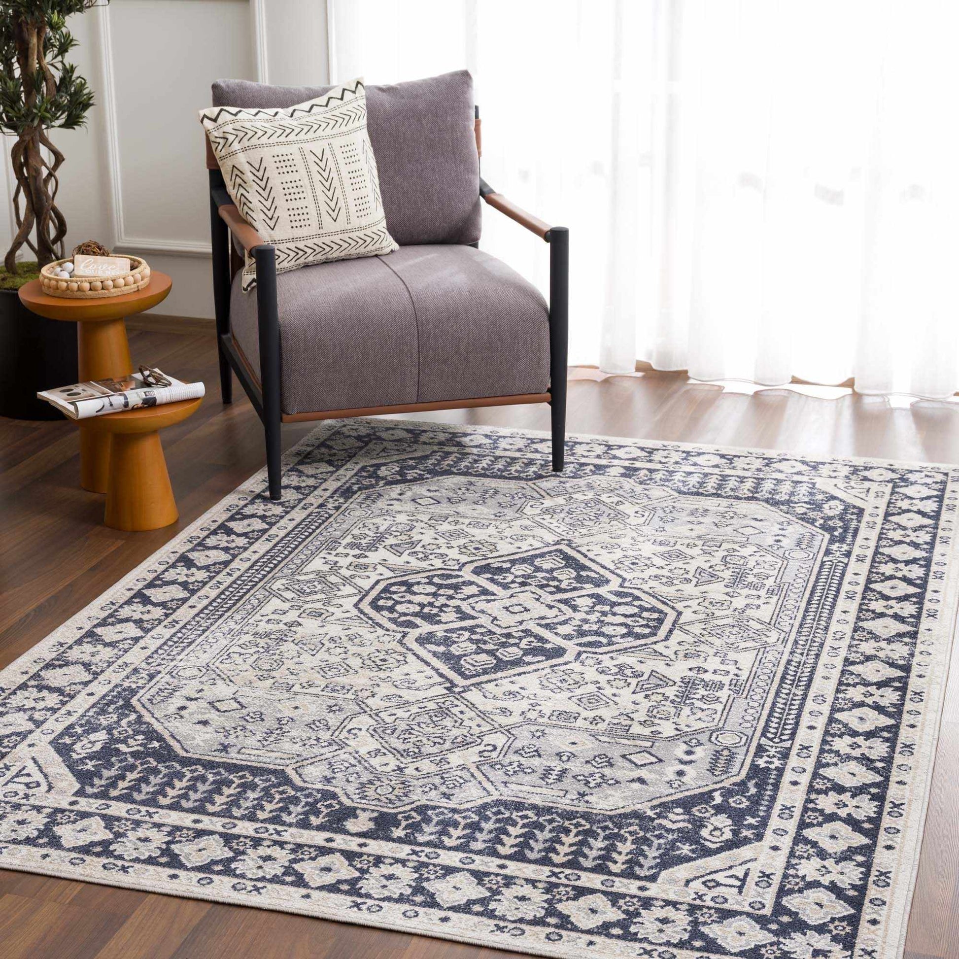Cabacungan Cream & Gray Washable Area Rug - 5’3’’ x 7’ Rectangle - Boutique Rugs