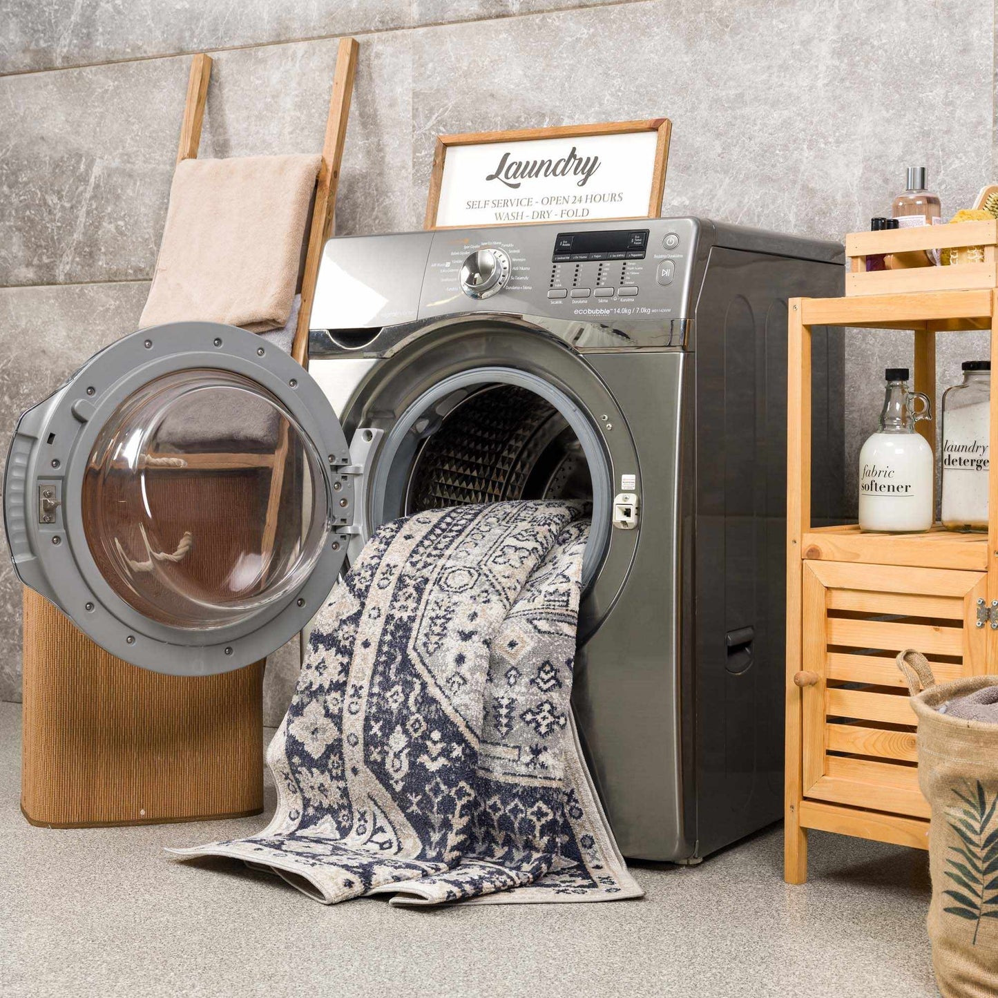 Cabacungan Cream & Gray Washable Area Rug - Boutique Rugs