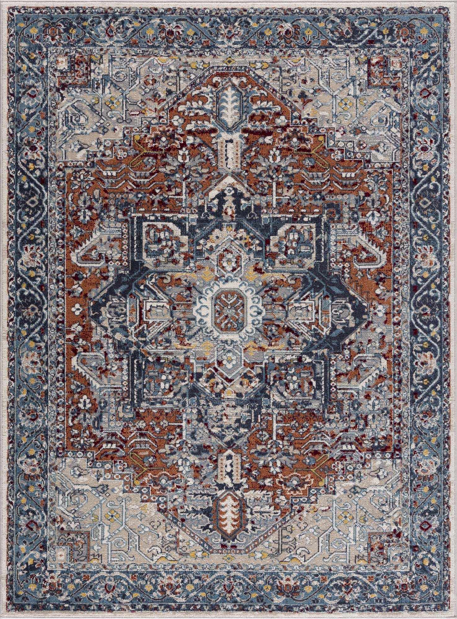 Cabacungan Blue & Rust Washable Area Rug - Clearance - Boutique Rugs