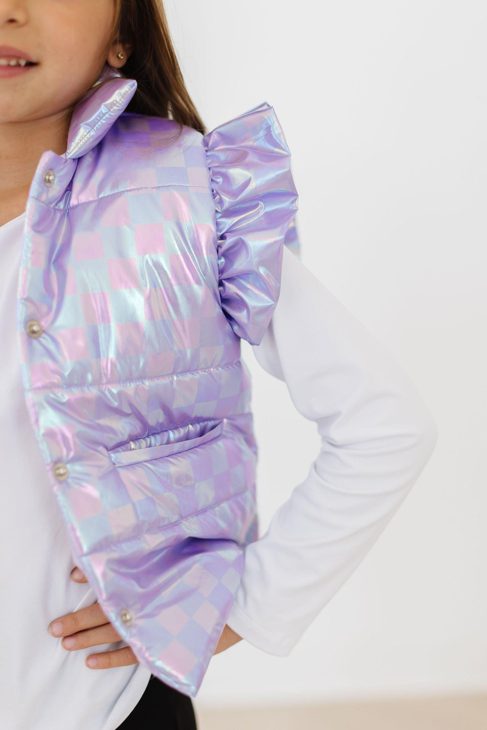 Lavender Haze Checker Puffer Vest - Mila & Rose ®