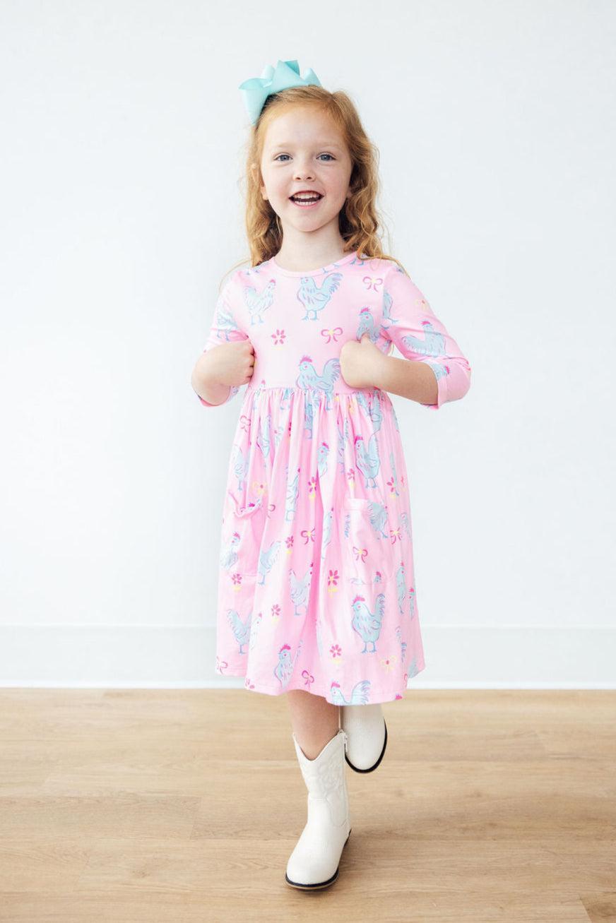 Little Miss Chickie 3/4 Sleeve Pocket Twirl Dress - Mila & Rose ®