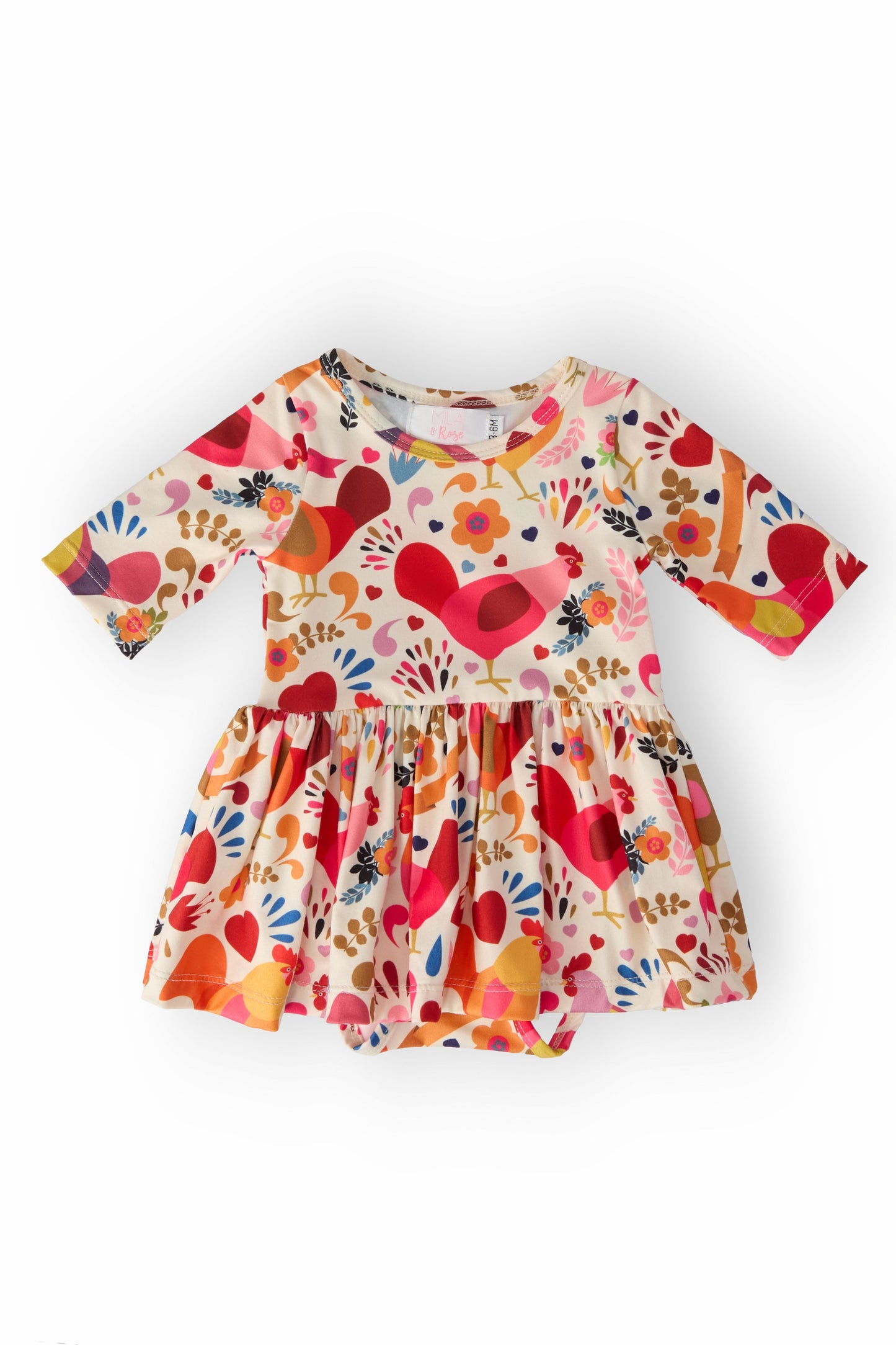 Little Red Hen Twirl Bodysuit Outfit with Chickens