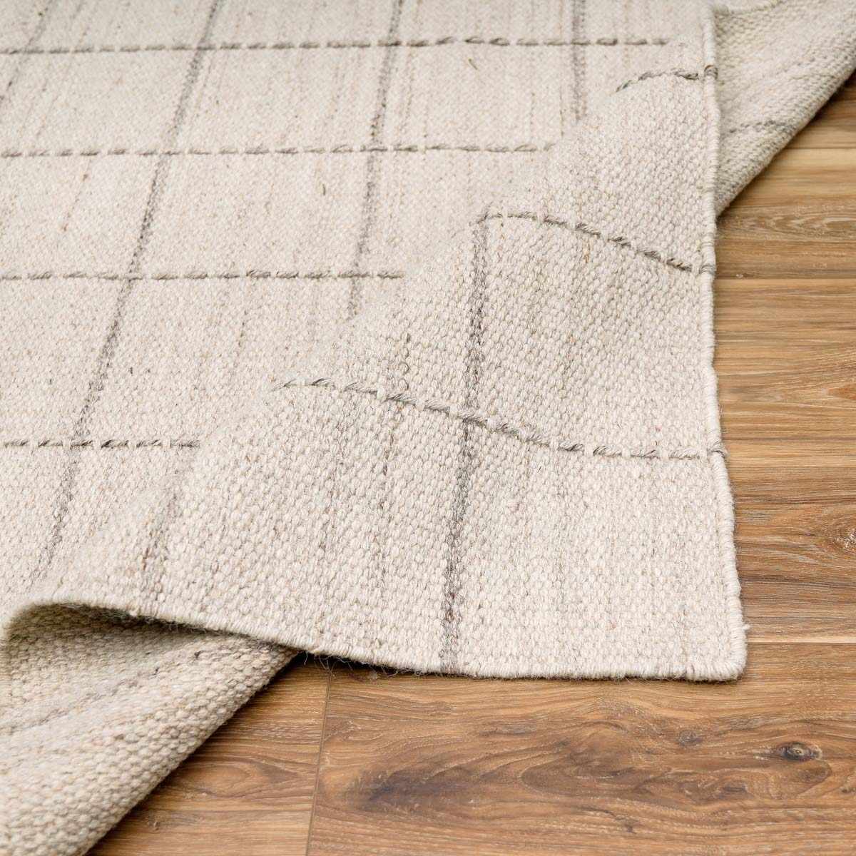 Cream Checkered Flat Woven Wool Rug - Boutique Rugs