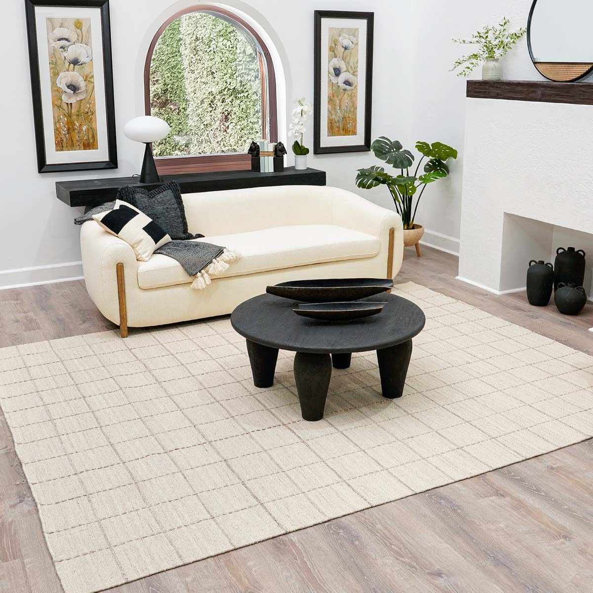 Cream Checkered Flat Woven Wool Rug - Boutique Rugs