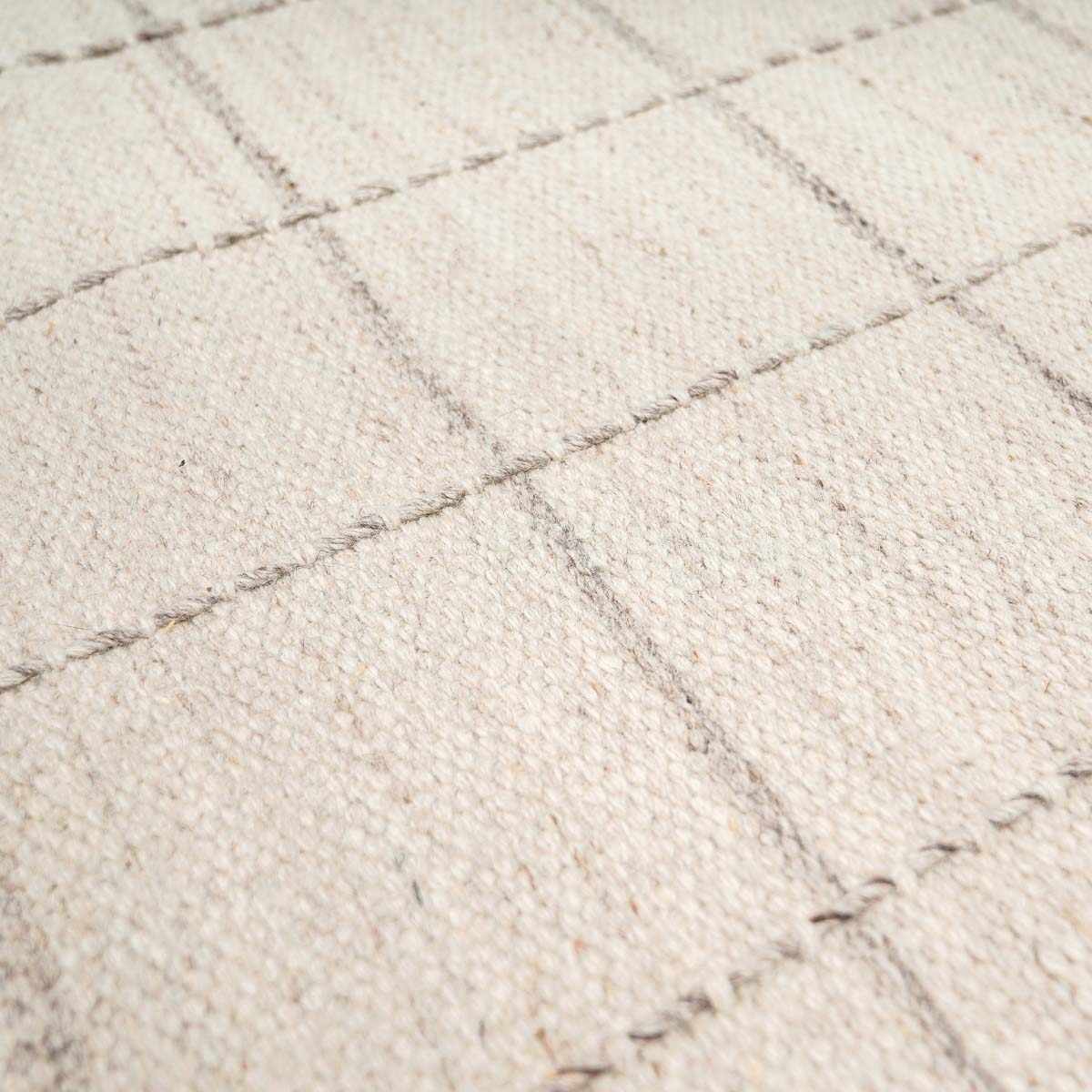 Cream Checkered Flat Woven Wool Rug - 2’6’’ x 8’ Runner - Boutique Rugs