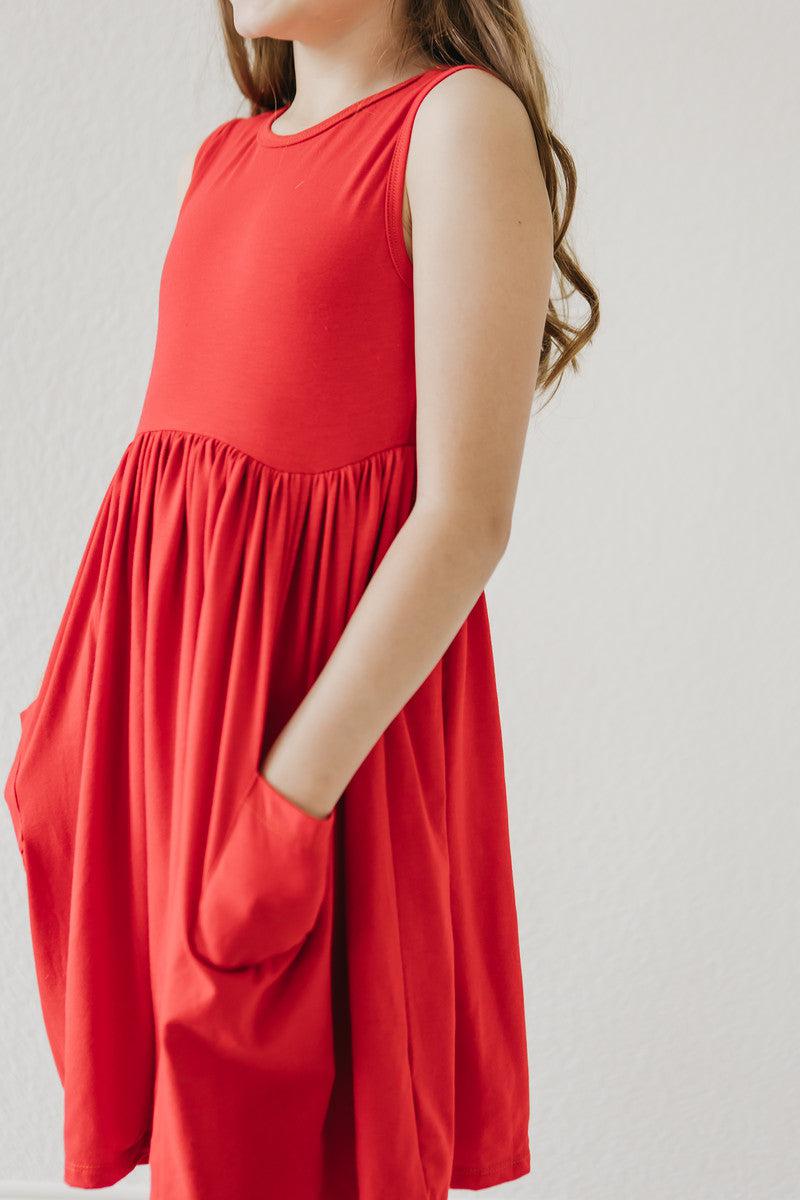 Red Tank Pocket Twirl Dress