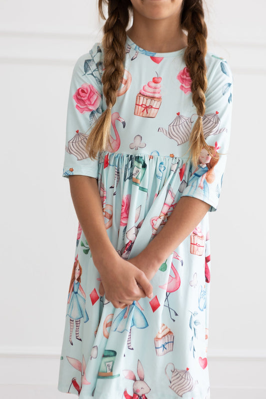 Wonderland 3/4 Sleeve Pocket Twirl Dress