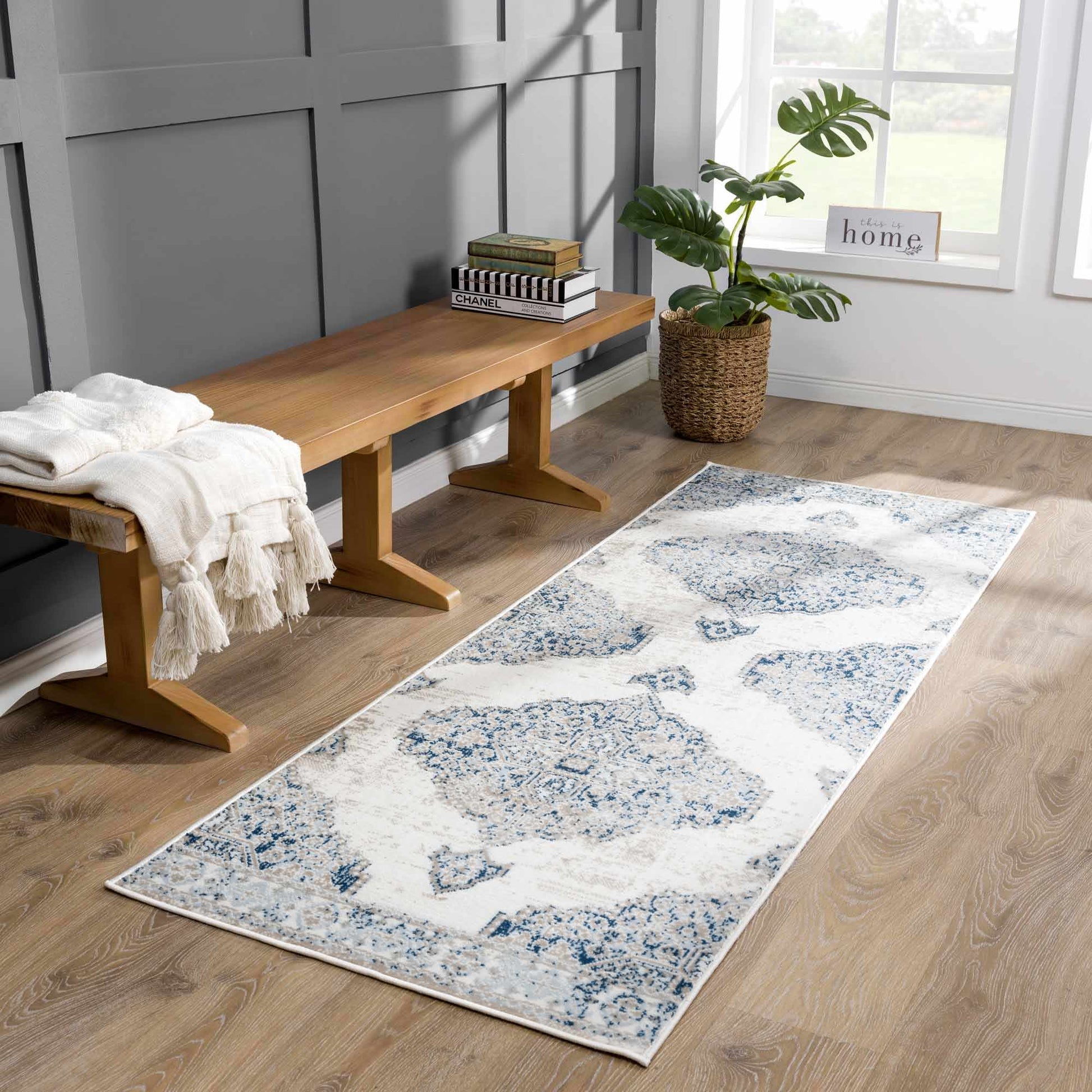 Amir Blue Medallion Area Rug - 2’7’’ x 7’3’’ Runner - Boutique Rugs