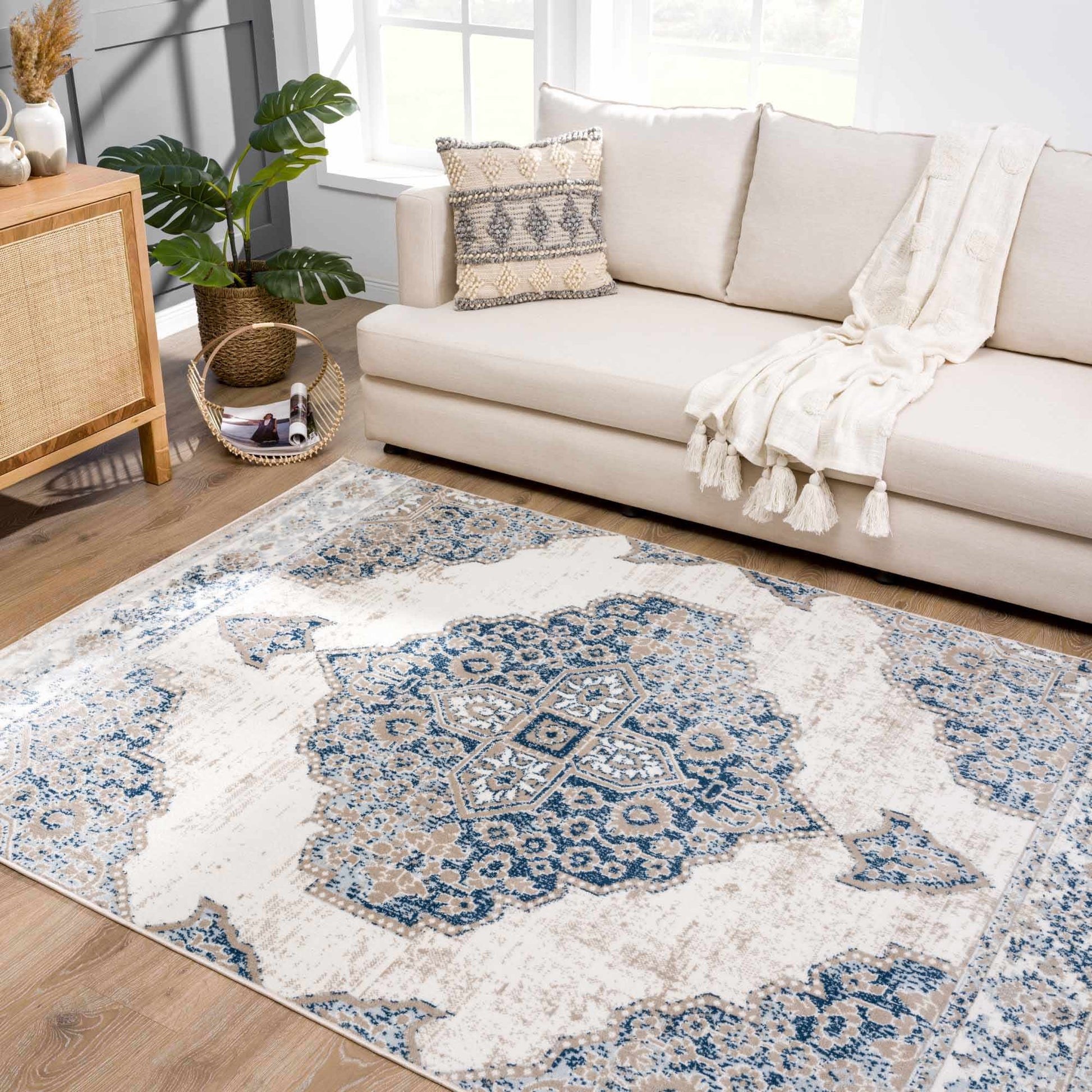 Amir Blue Medallion Area Rug - 5’3’’ x 7’3’’ Rectangle - Boutique Rugs