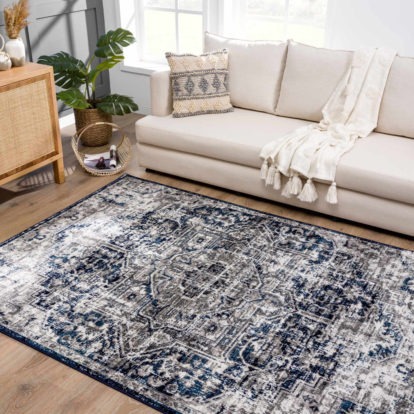 Buenaventura Navy Area Rug - 5’3’’ x 7’3’’ Rectangle - Boutique Rugs