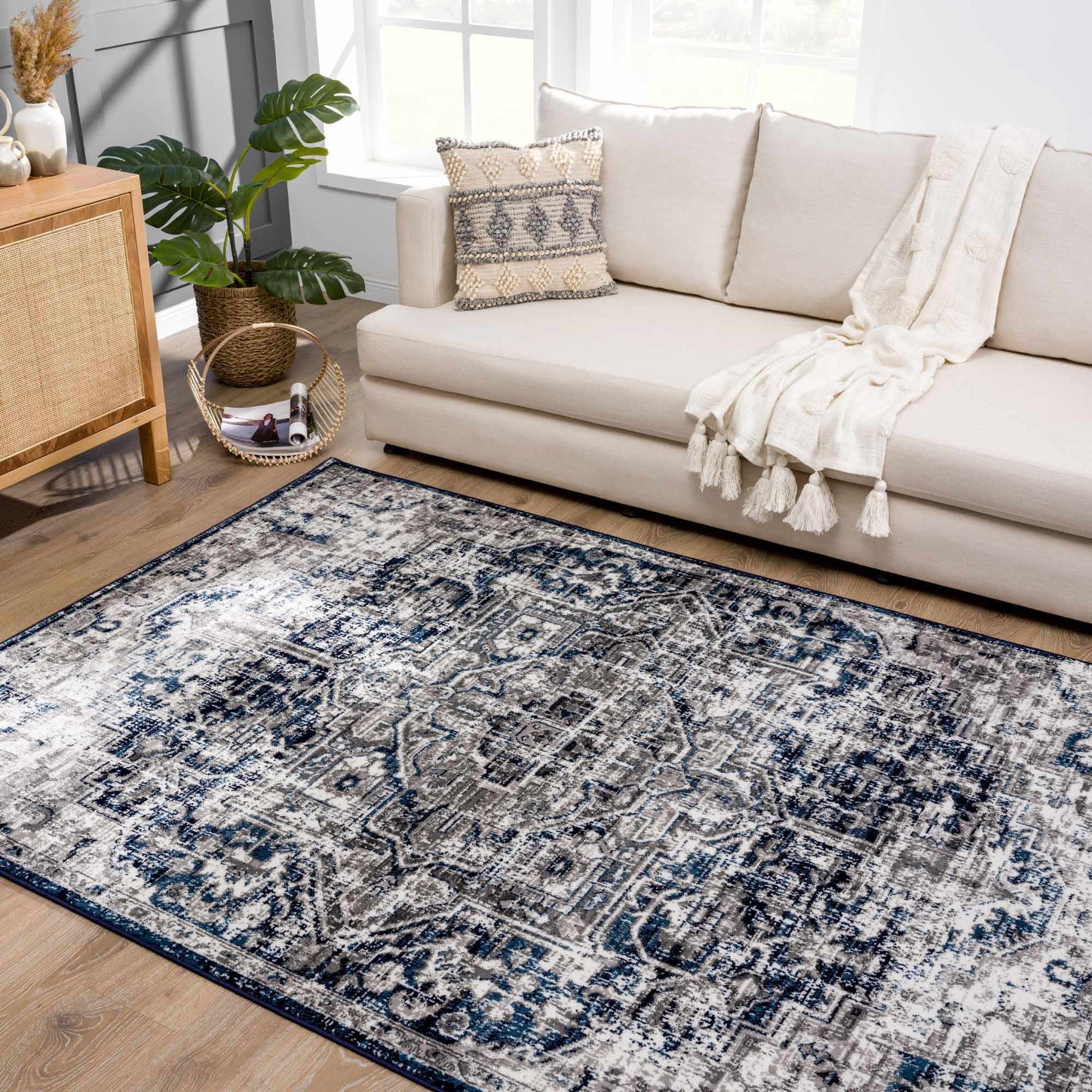 Buenaventura Navy Area Rug - 5’3’’ x 7’3’’ Rectangle - Boutique Rugs