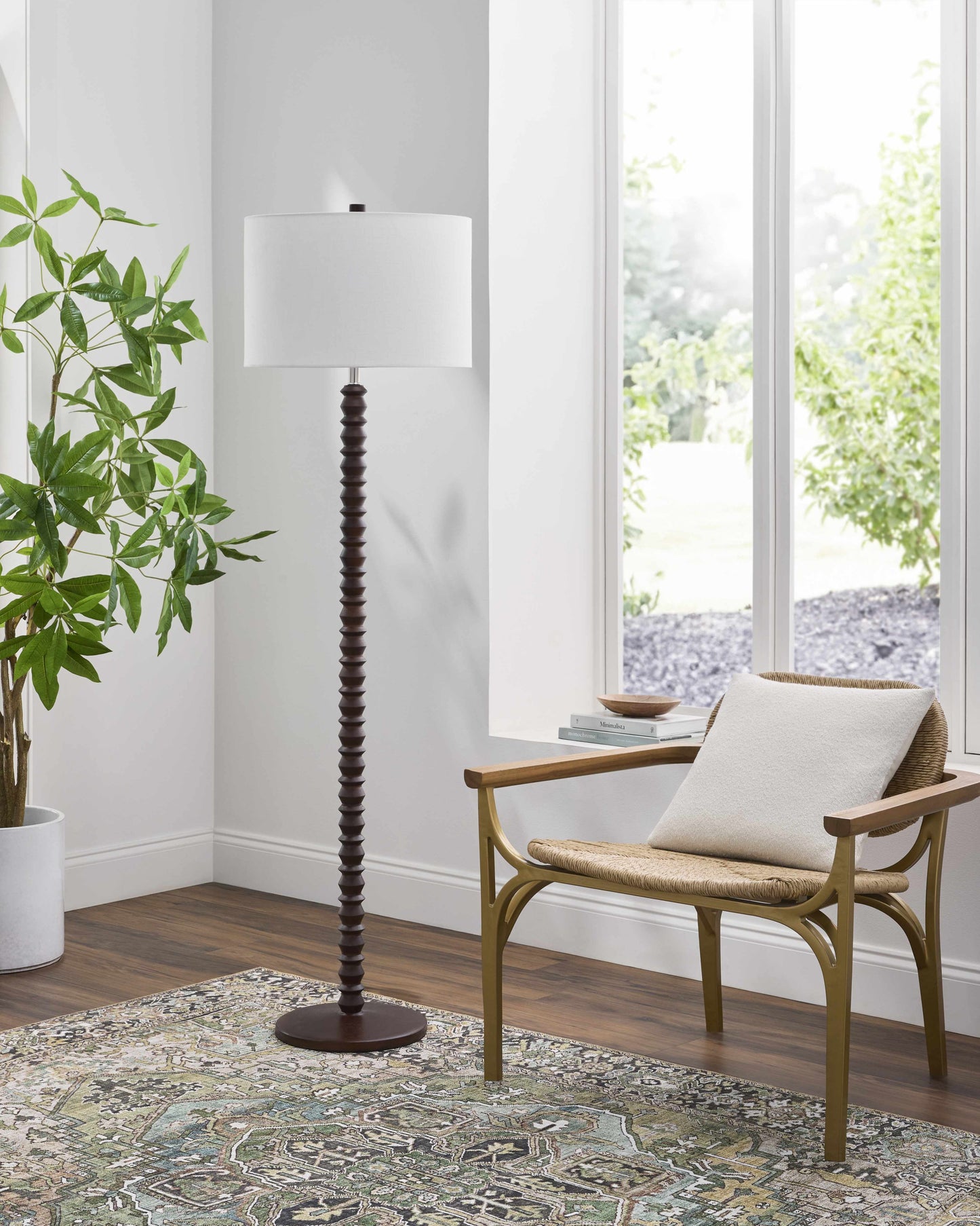 Dark Brown Beaded Wood Floor Lamp