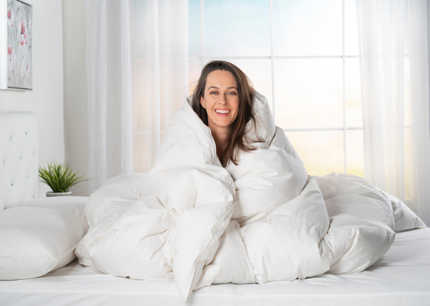 European Goose Down White Comforter - Egyptian Cotton Cover, With Corner Tabs- Made in the USA