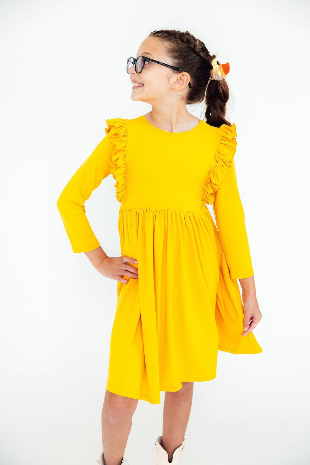 Mustard L/S Ruffle Twirl Dress - Mila & Rose ®