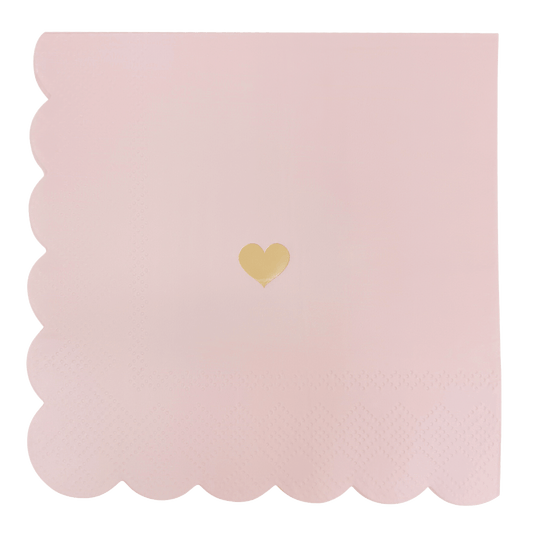 Pink with Gold Heart Cocktail Napkins