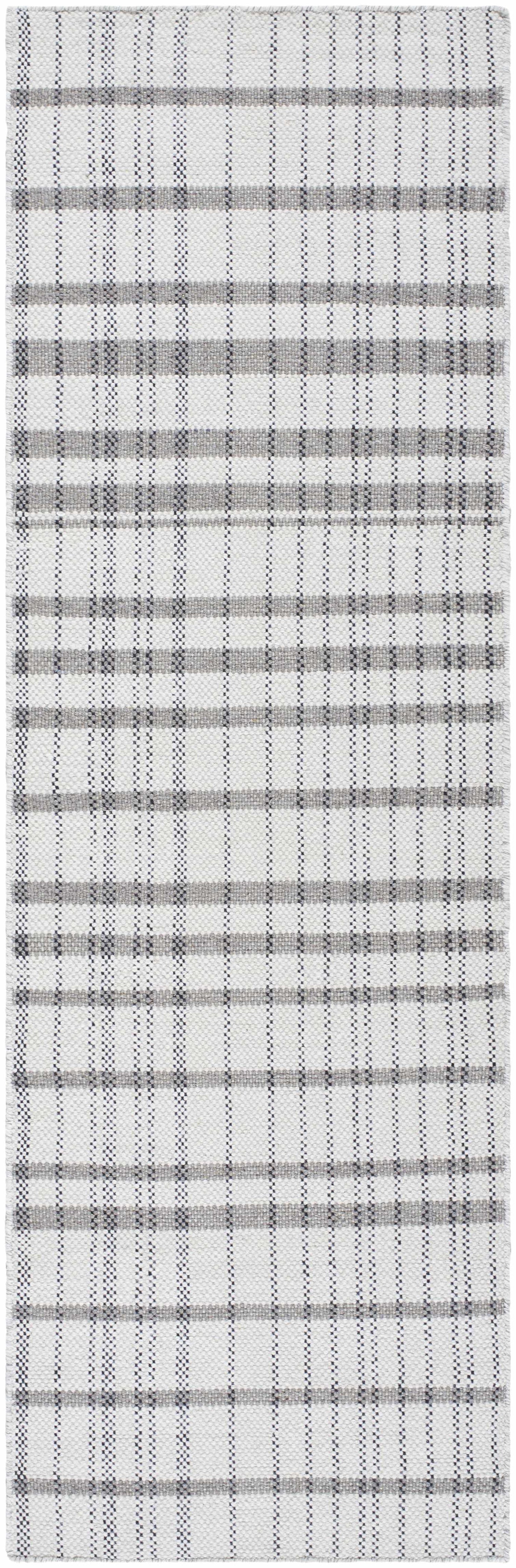 Ivory Beige Plaid Wool Flat Weave Area Rug - Boutique Rugs