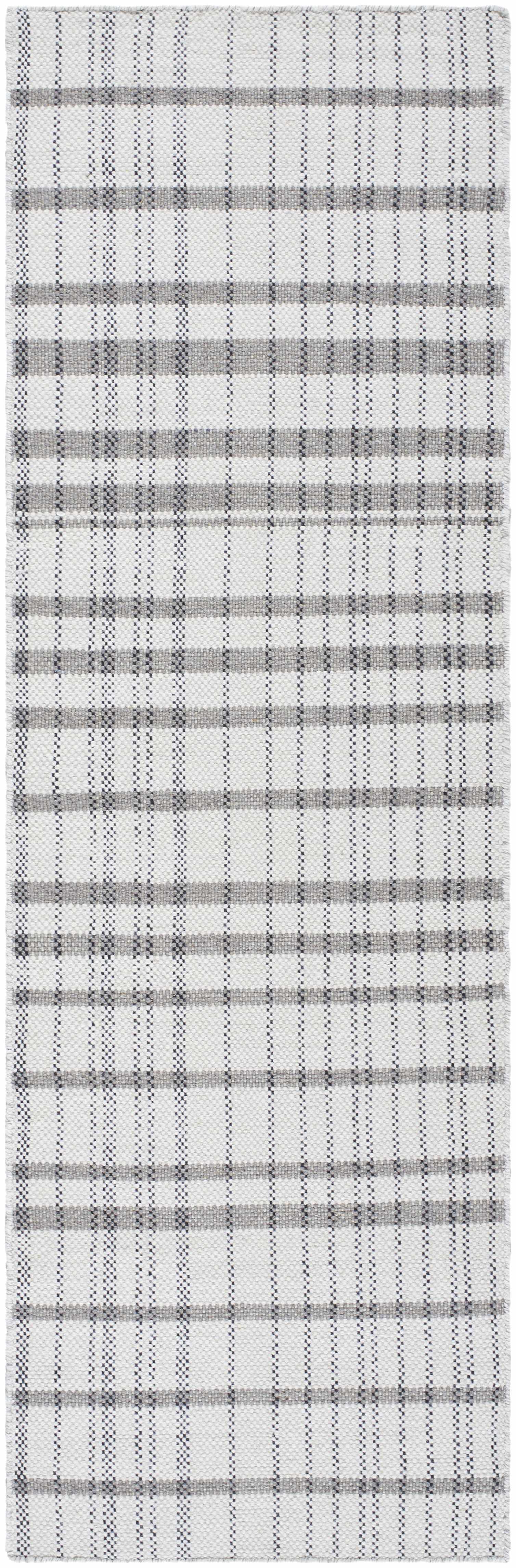 Ivory Beige Plaid Wool Flat Weave Area Rug - Boutique Rugs