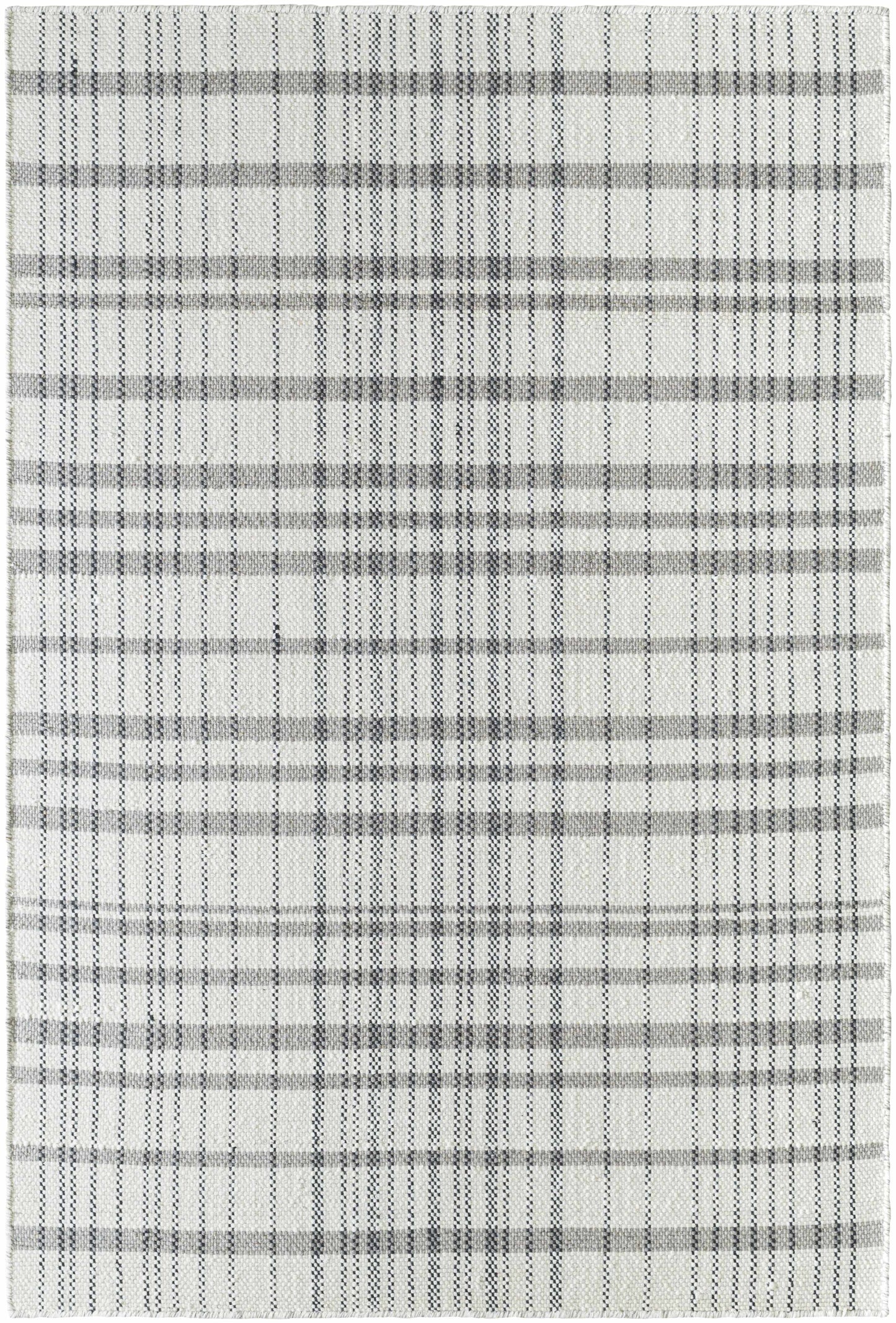 Ivory Beige Plaid Wool Flat Weave Area Rug - Boutique Rugs