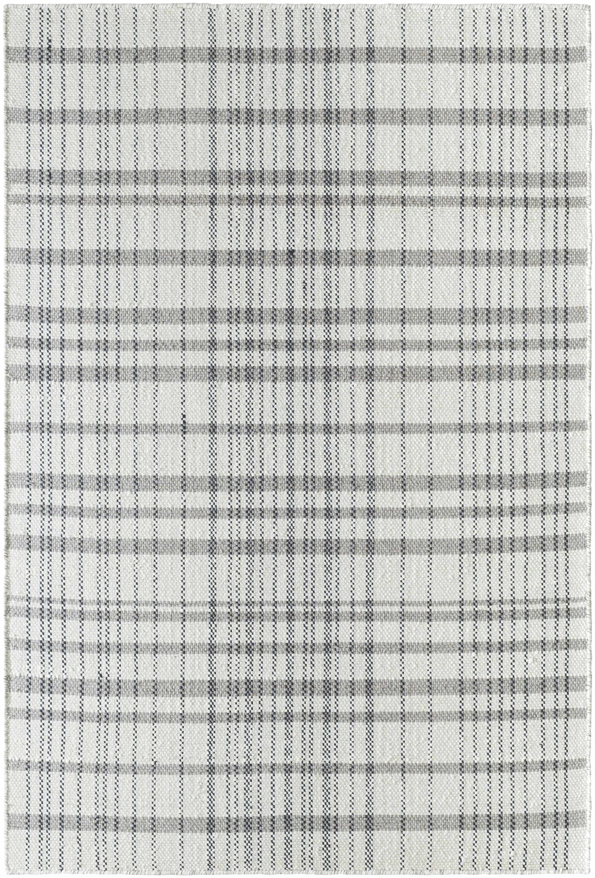 Ivory Beige Plaid Wool Flat Weave Area Rug - Boutique Rugs