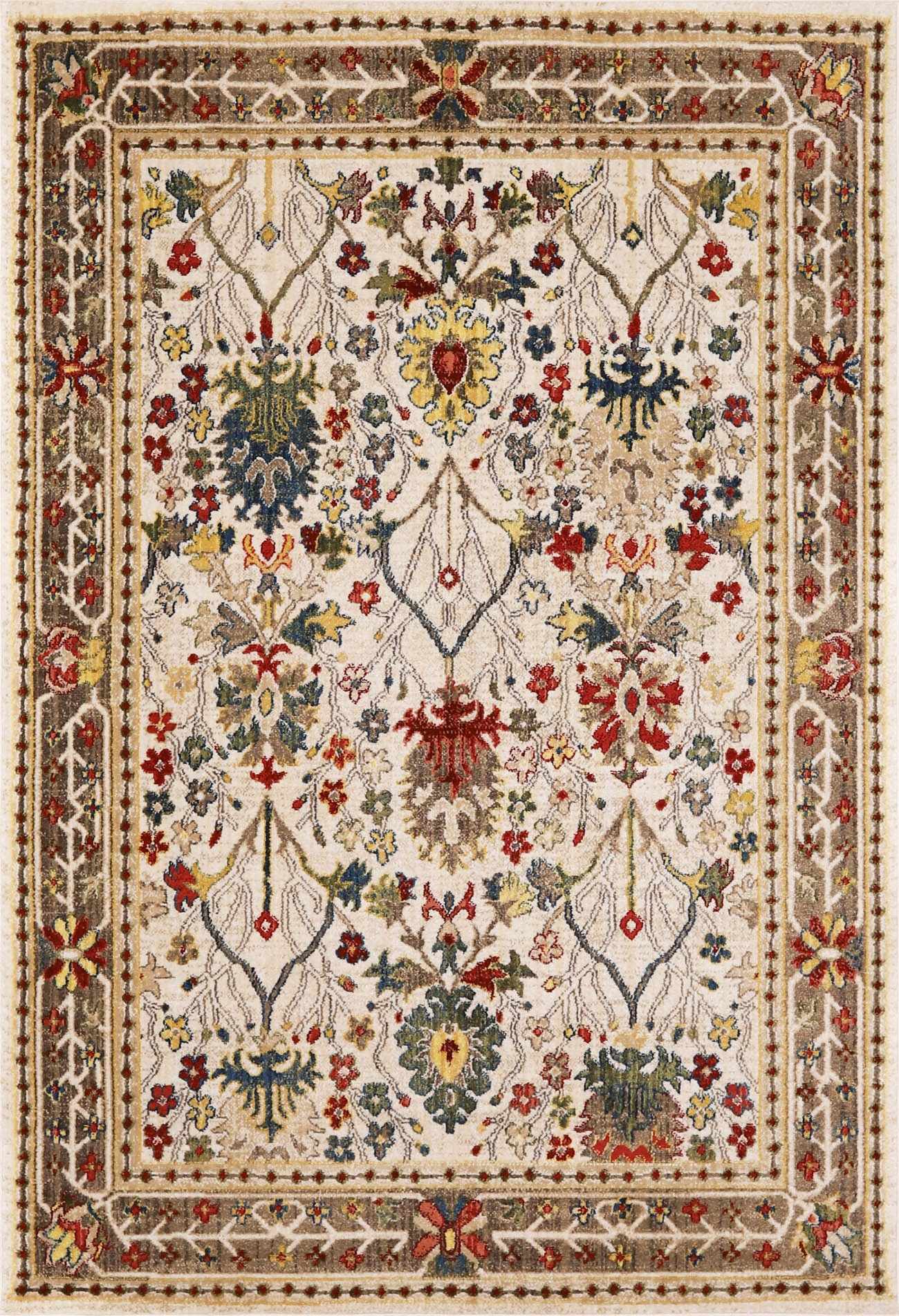 Neola White/Brown Damask Area Rug - Boutique Rugs