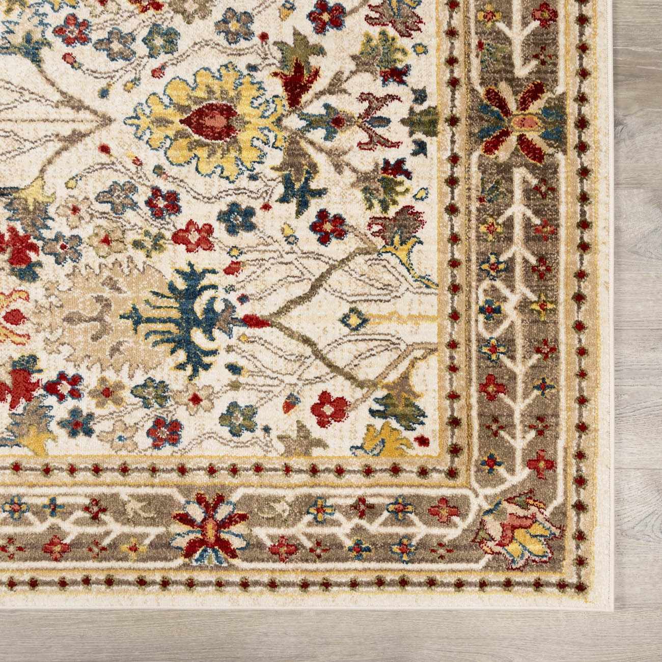 Neola White/Brown Damask Area Rug - Boutique Rugs