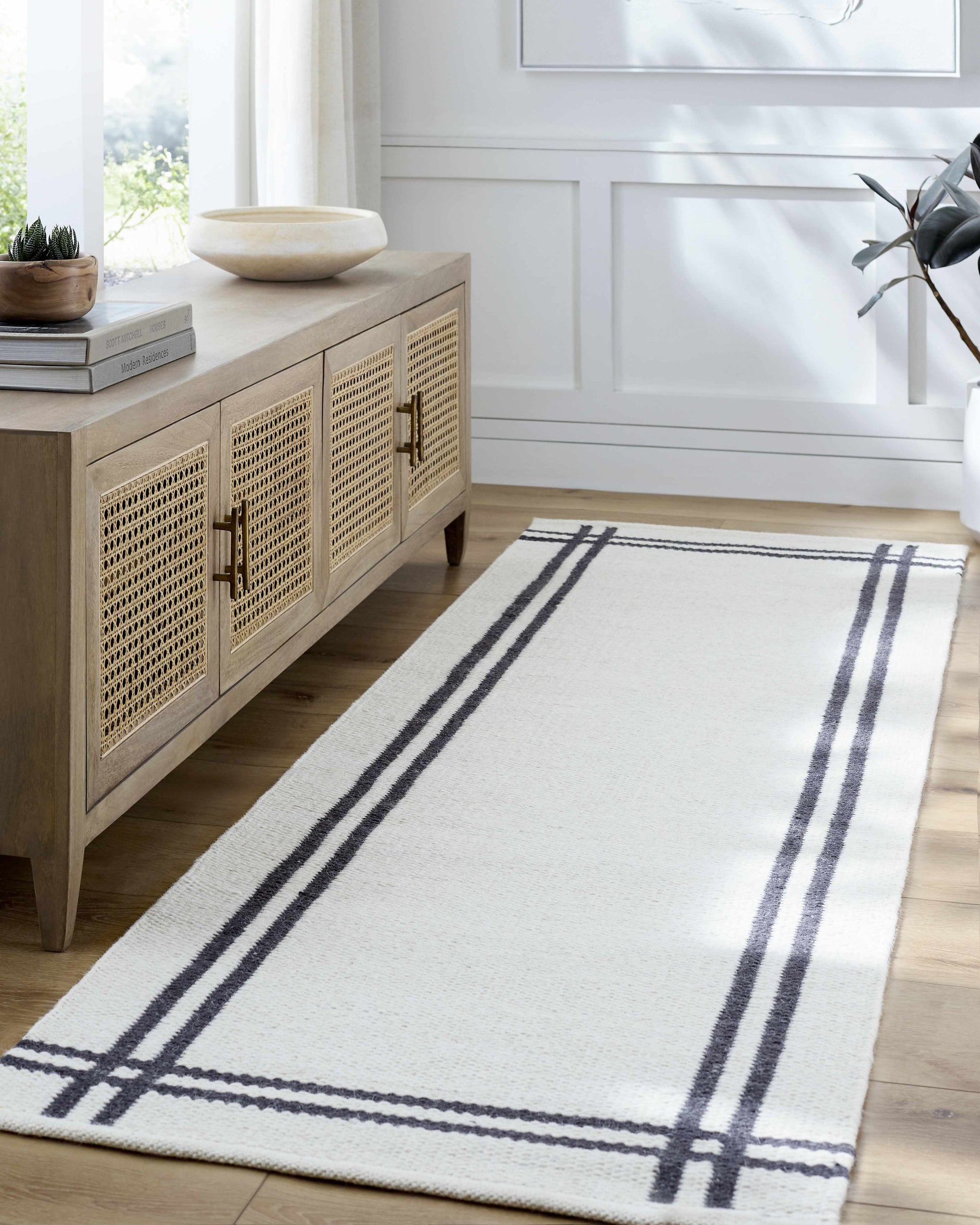 Black Stripe Bordered Wool Rug - Boutique Rugs