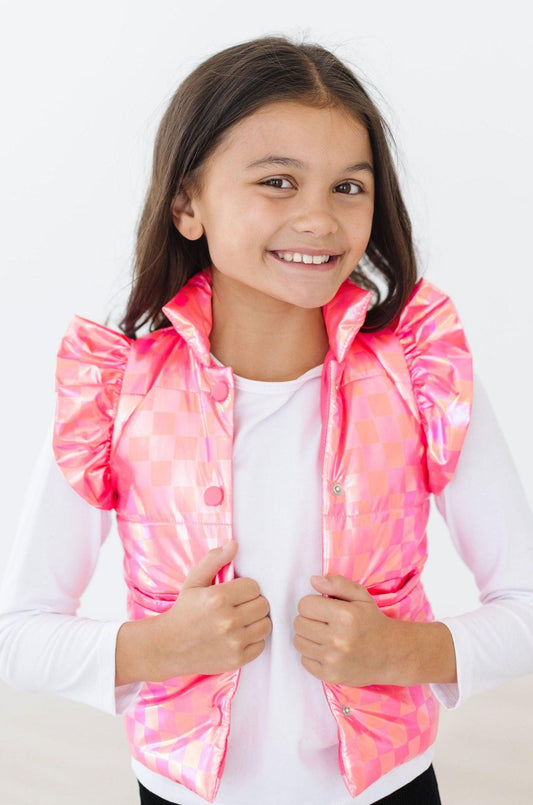 Neon Pink Checker Puffer Vest - Mila & Rose ®