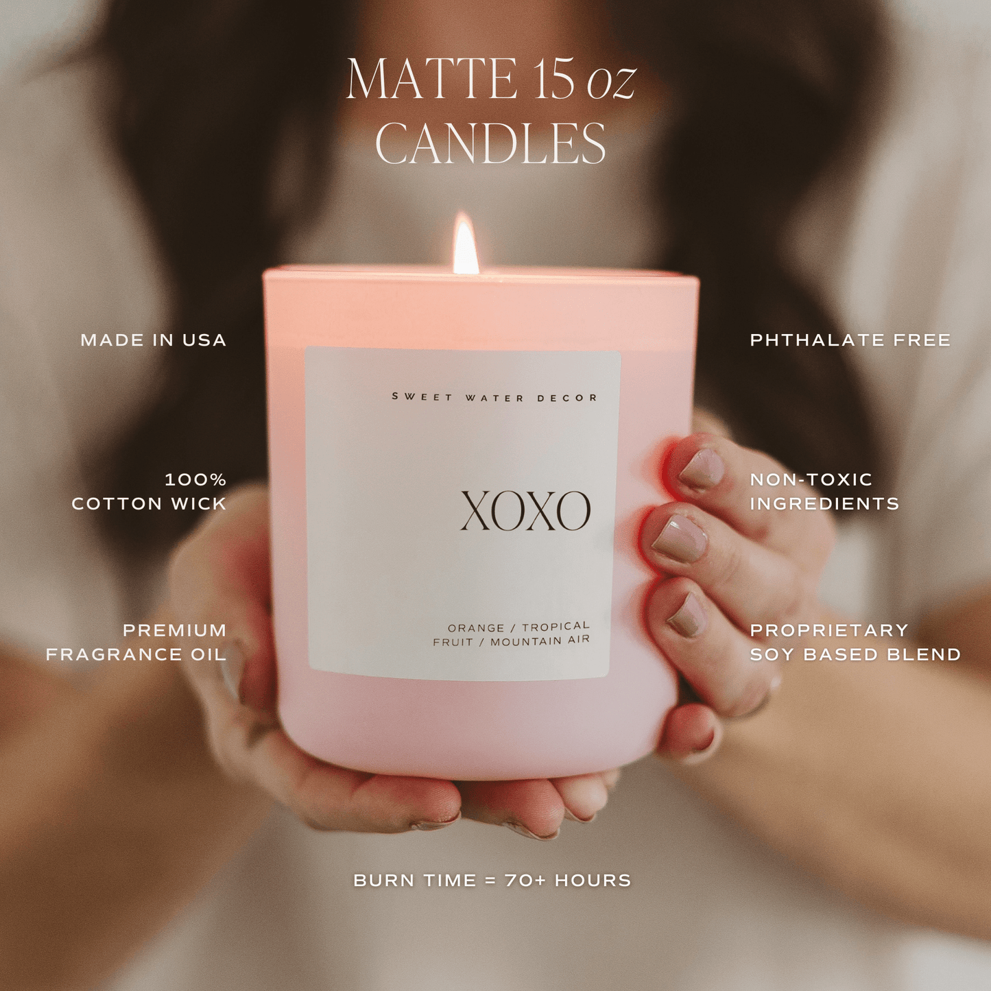 XOXO Soy Candle - Pink Matte Jar - 15 oz (Island Air) - Sweet Water Decor