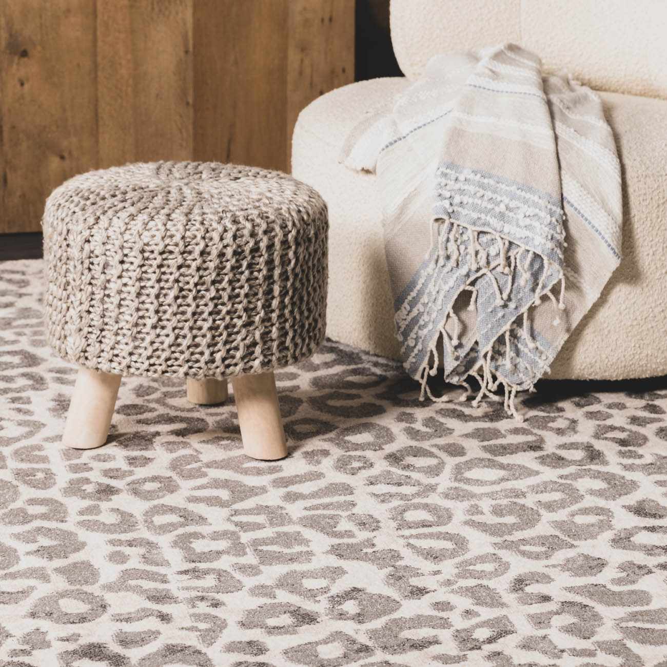 Beige Liversedge Leopard Print Area Rug - Boutique Rugs