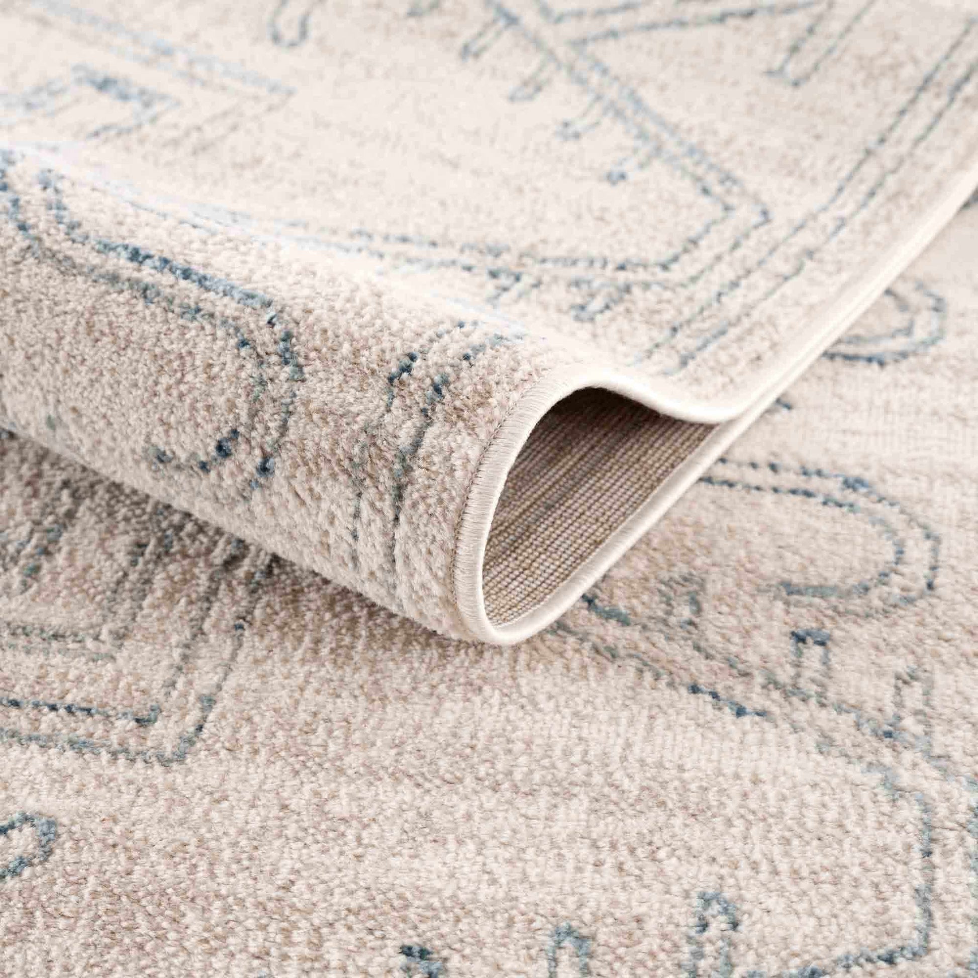 Divya Cream & Silver Blue Area Rug - Limited Edition - Boutique Rugs