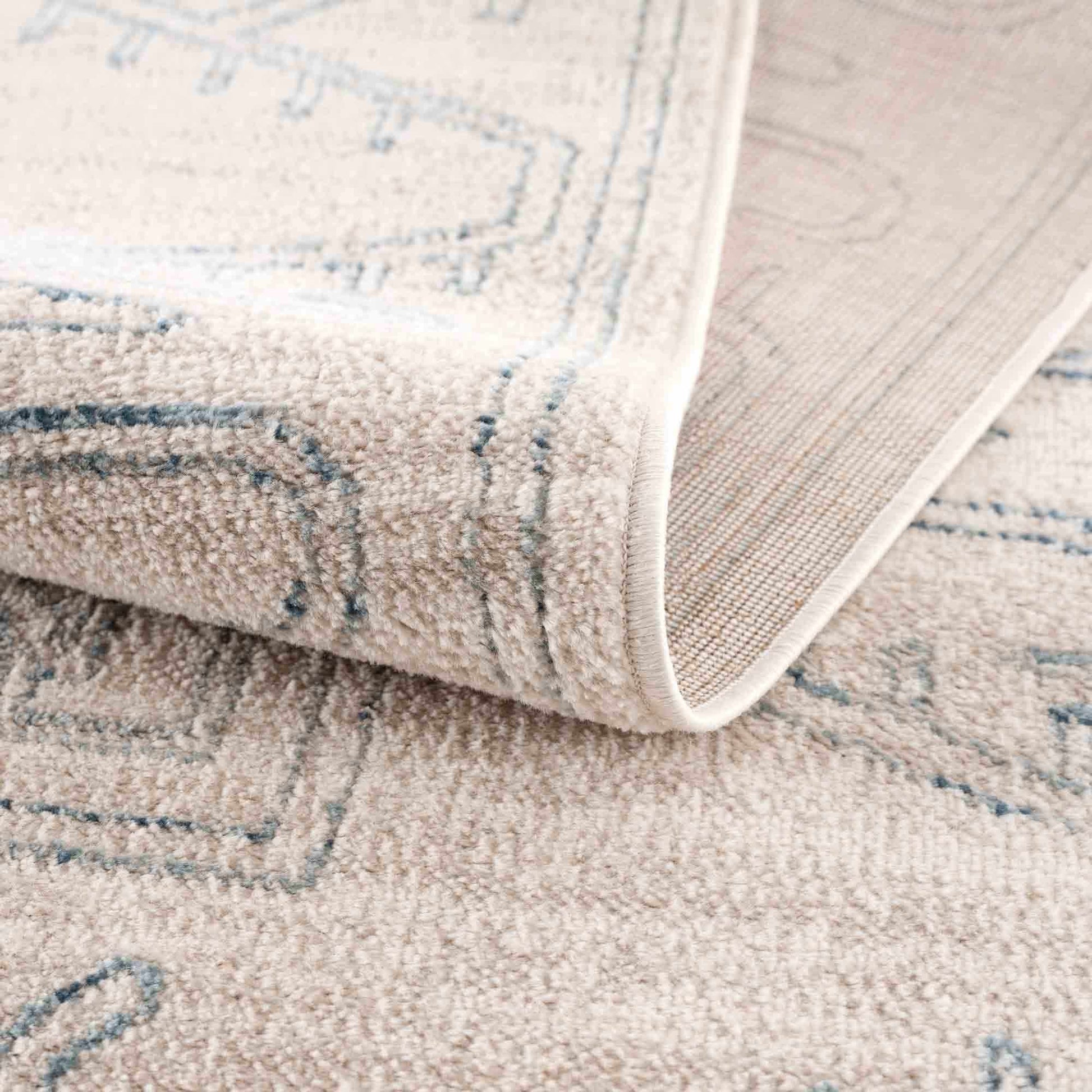 Divya Cream & Silver Blue Area Rug - Limited Edition - Boutique Rugs