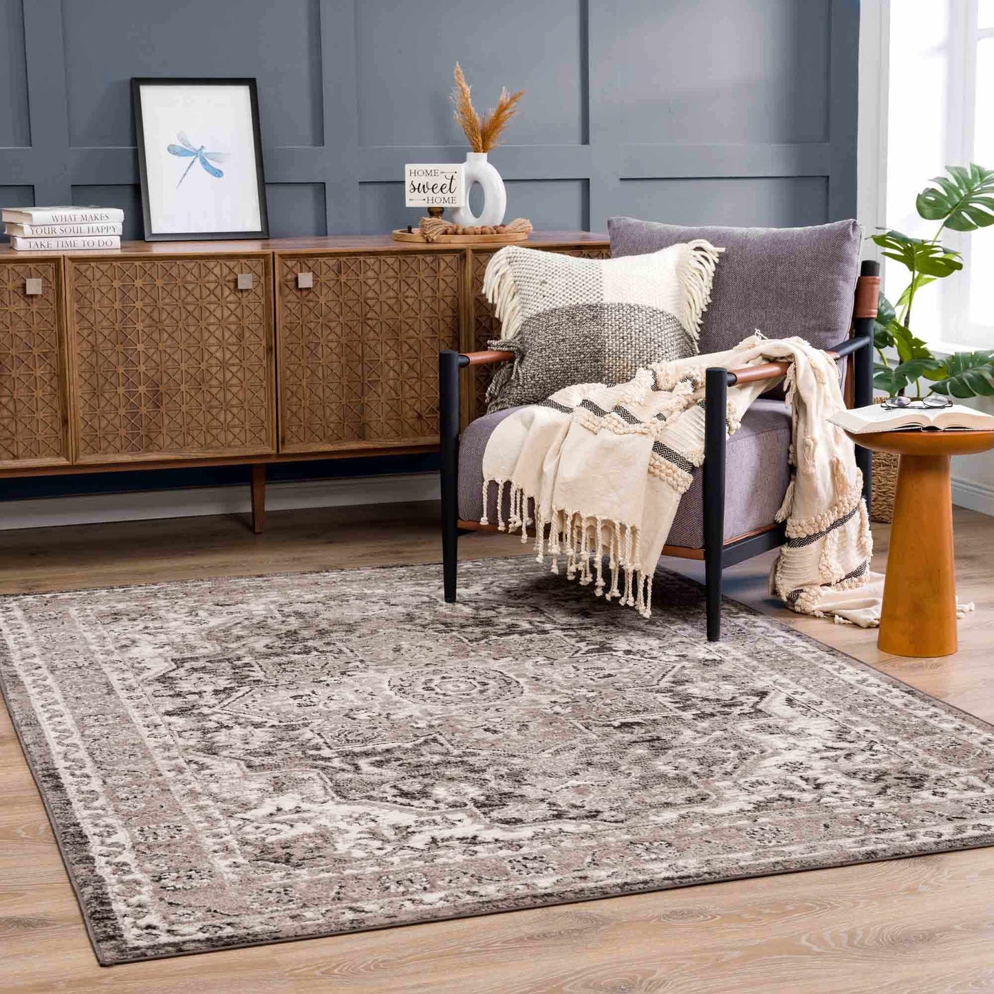 Albie Charcoal & Beige Area Rug - Clearance - Boutique Rugs
