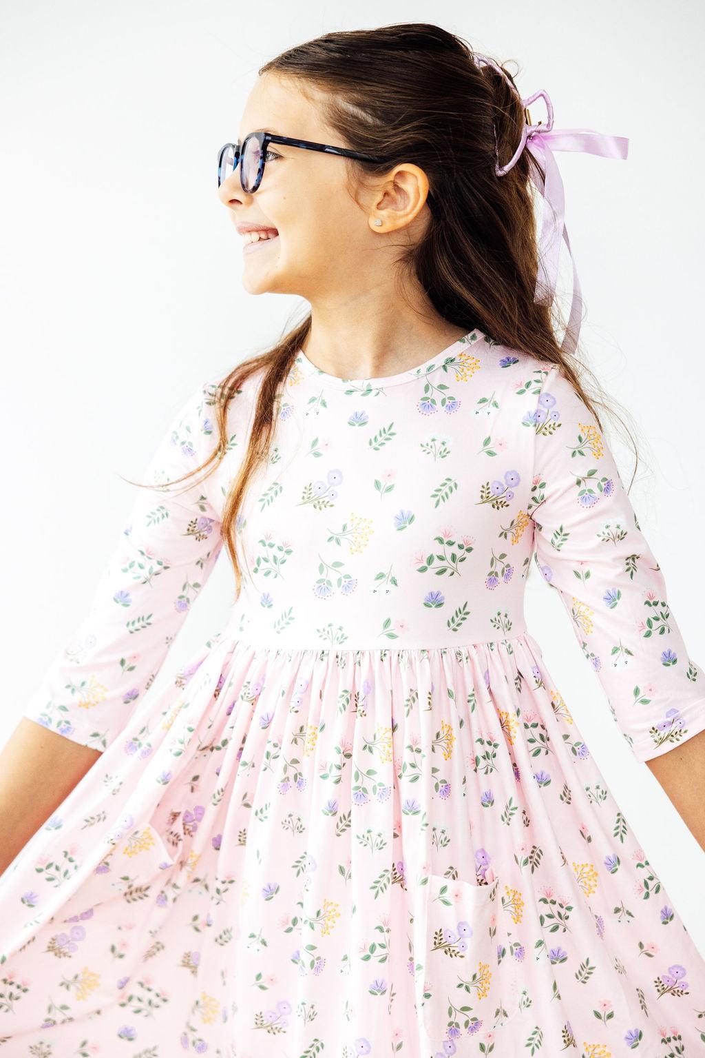 Pastel Petals 3/4 Sleeve Pocket Twirl Dress - Mila & Rose ®