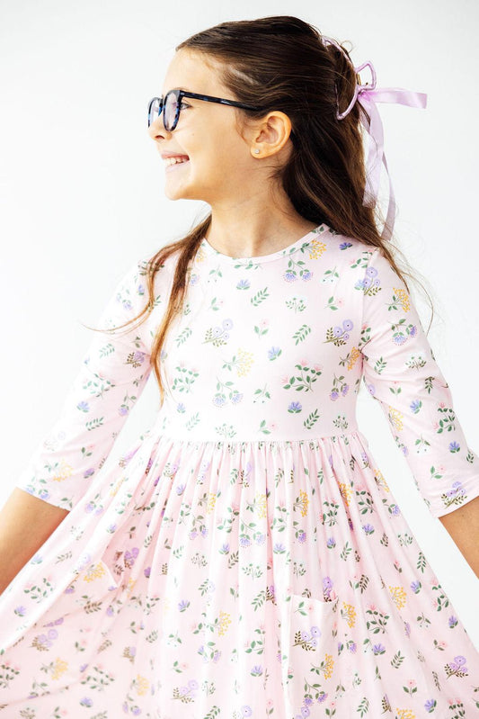 Pastel Petals 3/4 Sleeve Pocket Twirl Dress - Mila & Rose ®